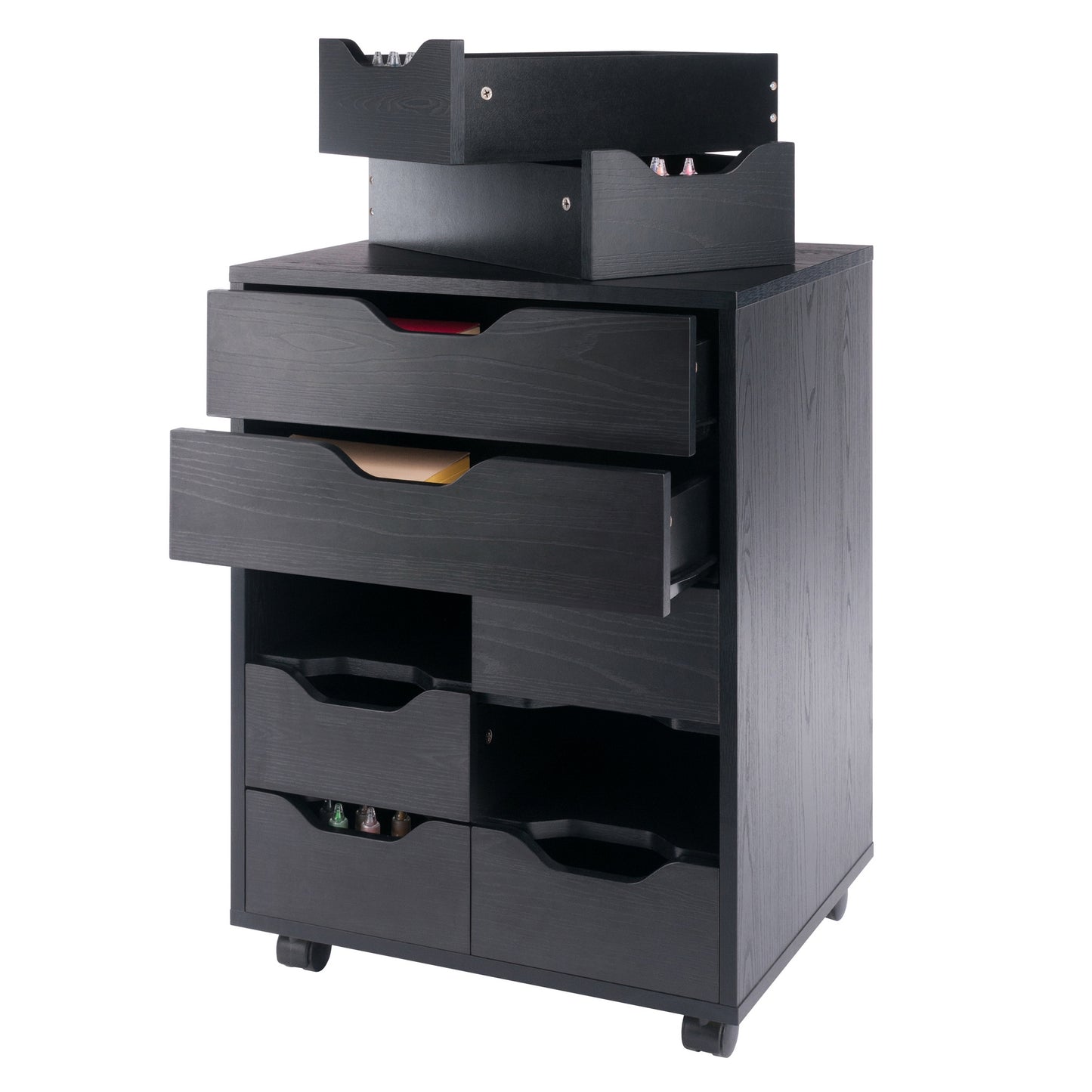 Norfolk 6 Bins, 2 Drawer Mobile Cabinet, Black Finish