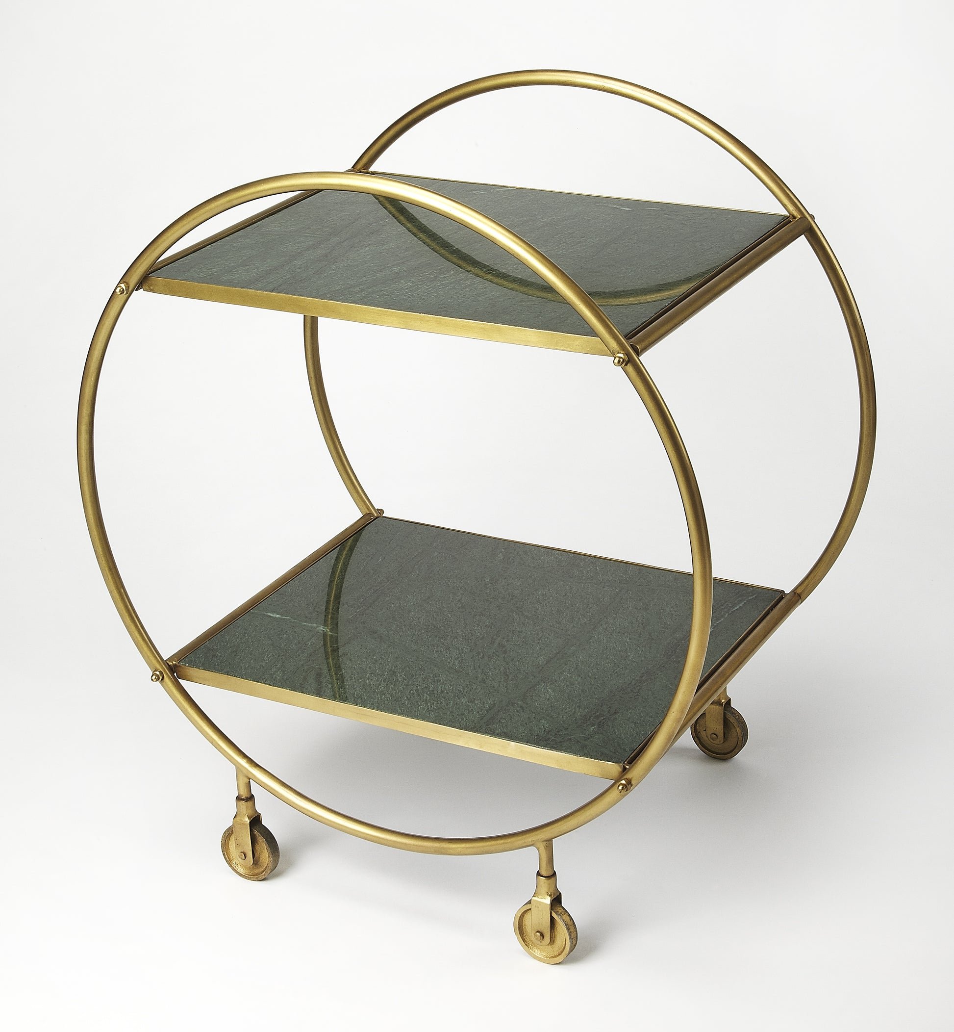 Butler Specialty Company Orian 24 in. W Marble and Metal 2 Tier Mobile Bar Cart, Multi-Color