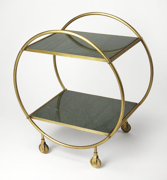 Butler Specialty Company Orian 24 in. W Marble and Metal 2 Tier Mobile Bar Cart, Multi-Color