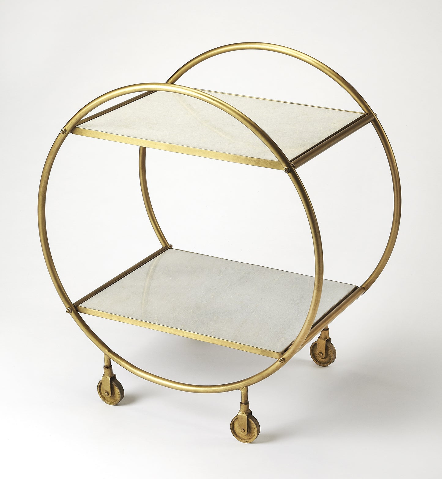 Butler Specialty Company Orian 24 in. W Marble and Metal 2 Tier Mobile Bar Cart, Multi-Color