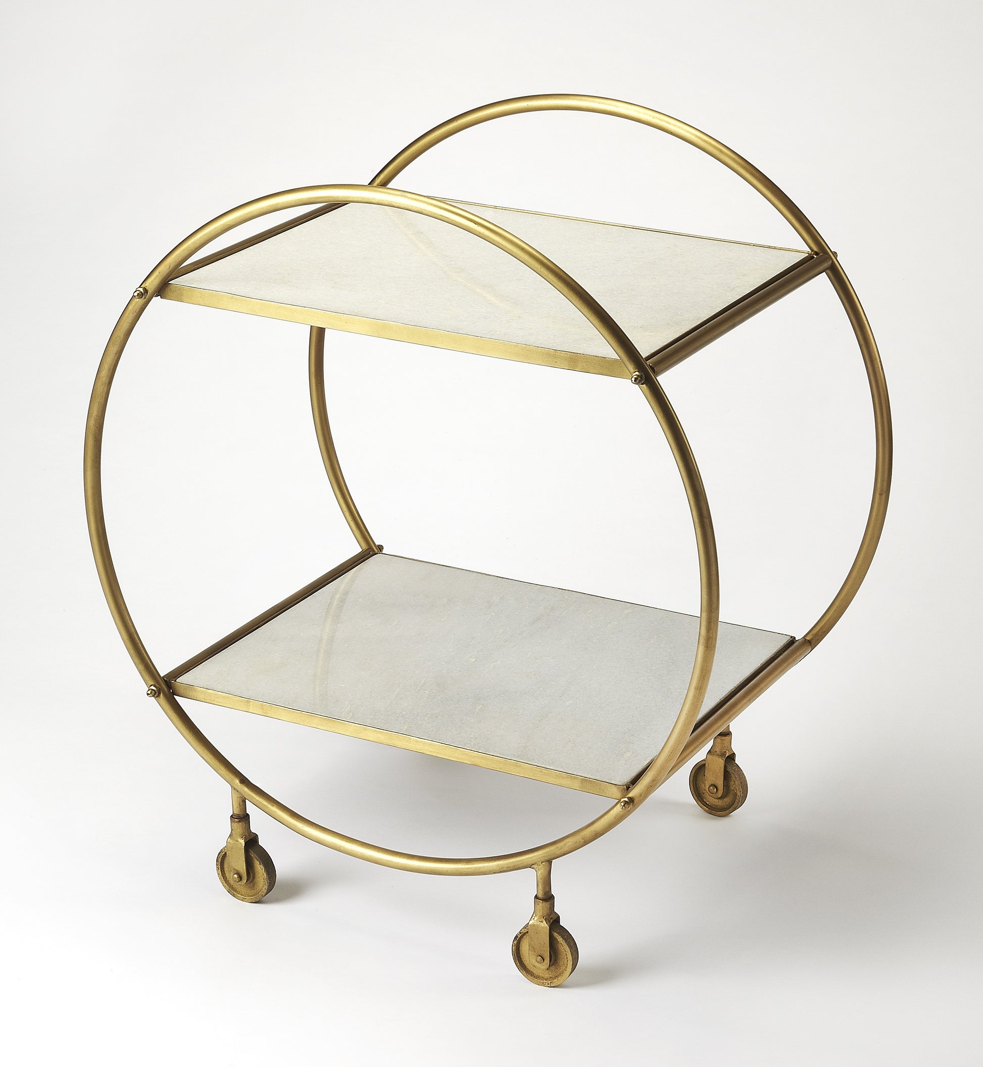 Butler Specialty Company Orian 24 in. W Marble and Metal 2 Tier Mobile Bar Cart, Multi-Color