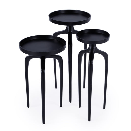 Butler Specialty Company Emilie Outdoor Round Set of 3 Scatter Tables, Black