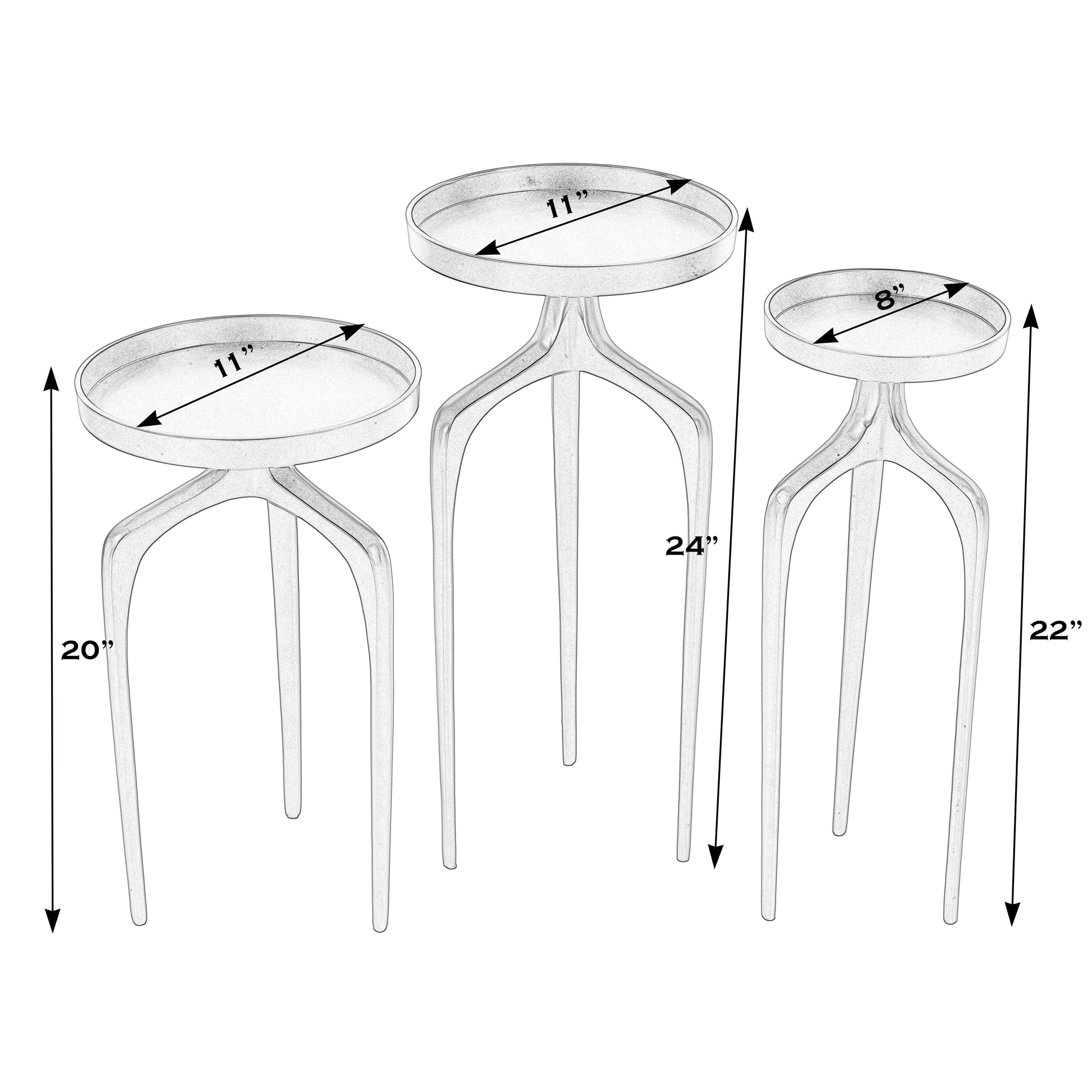 Butler Specialty Company Emilie Outdoor Round Set of 3 Scatter Tables, Black