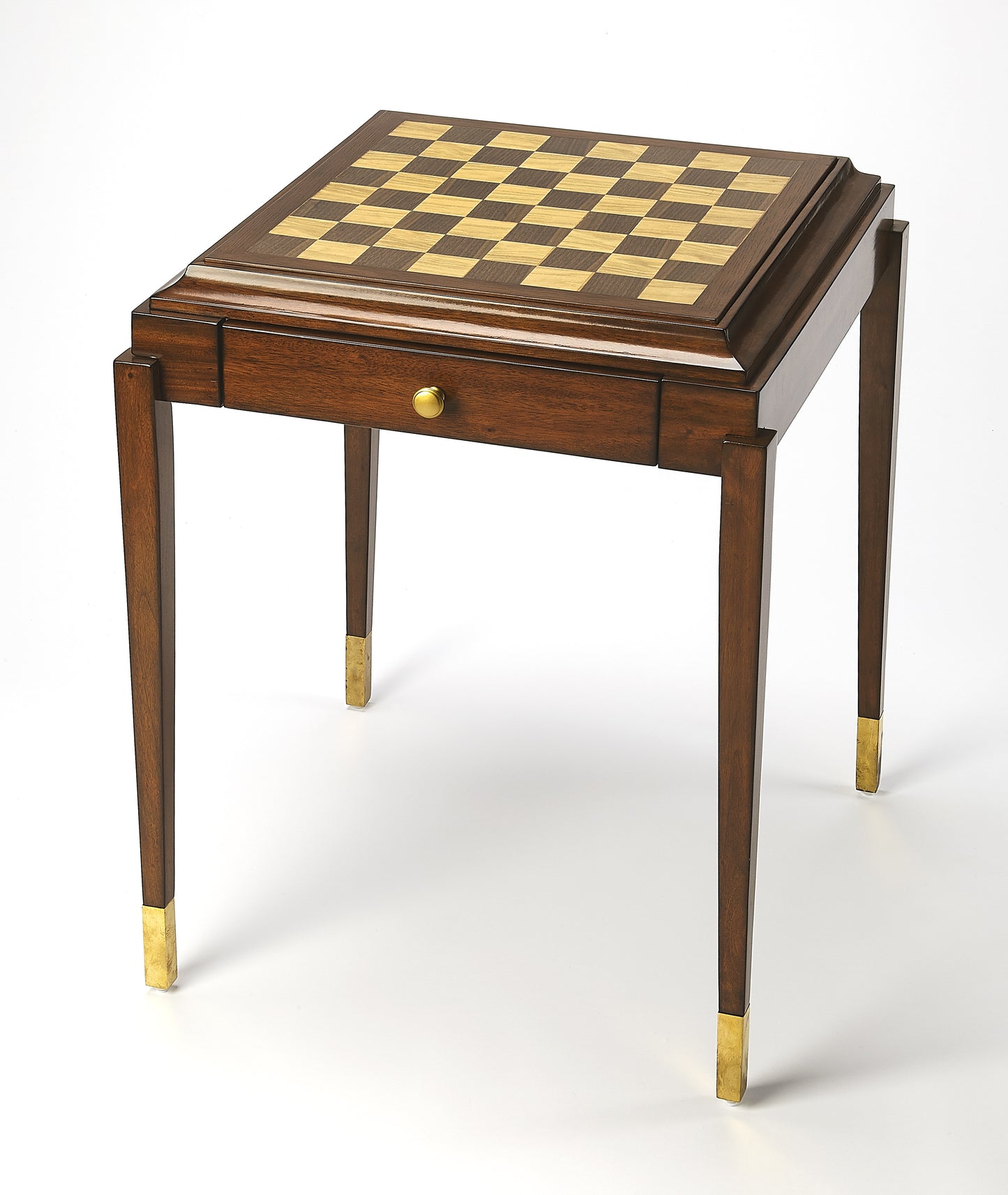Butler Specialty Company Adrian 22 in. W Square Wood 1 Drawer Mid-Century Modern Game Table, Medium Brown