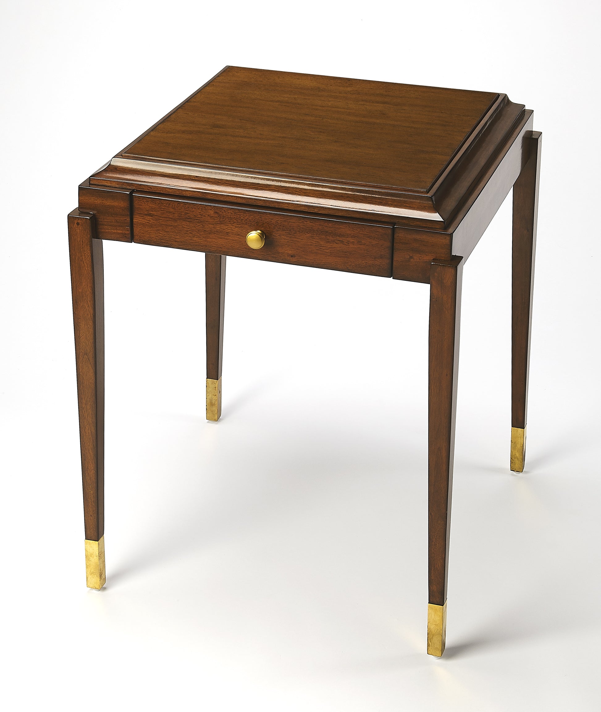 Butler Specialty Company Adrian 22 in. W Square Wood 1 Drawer Mid-Century Modern Game Table, Medium Brown