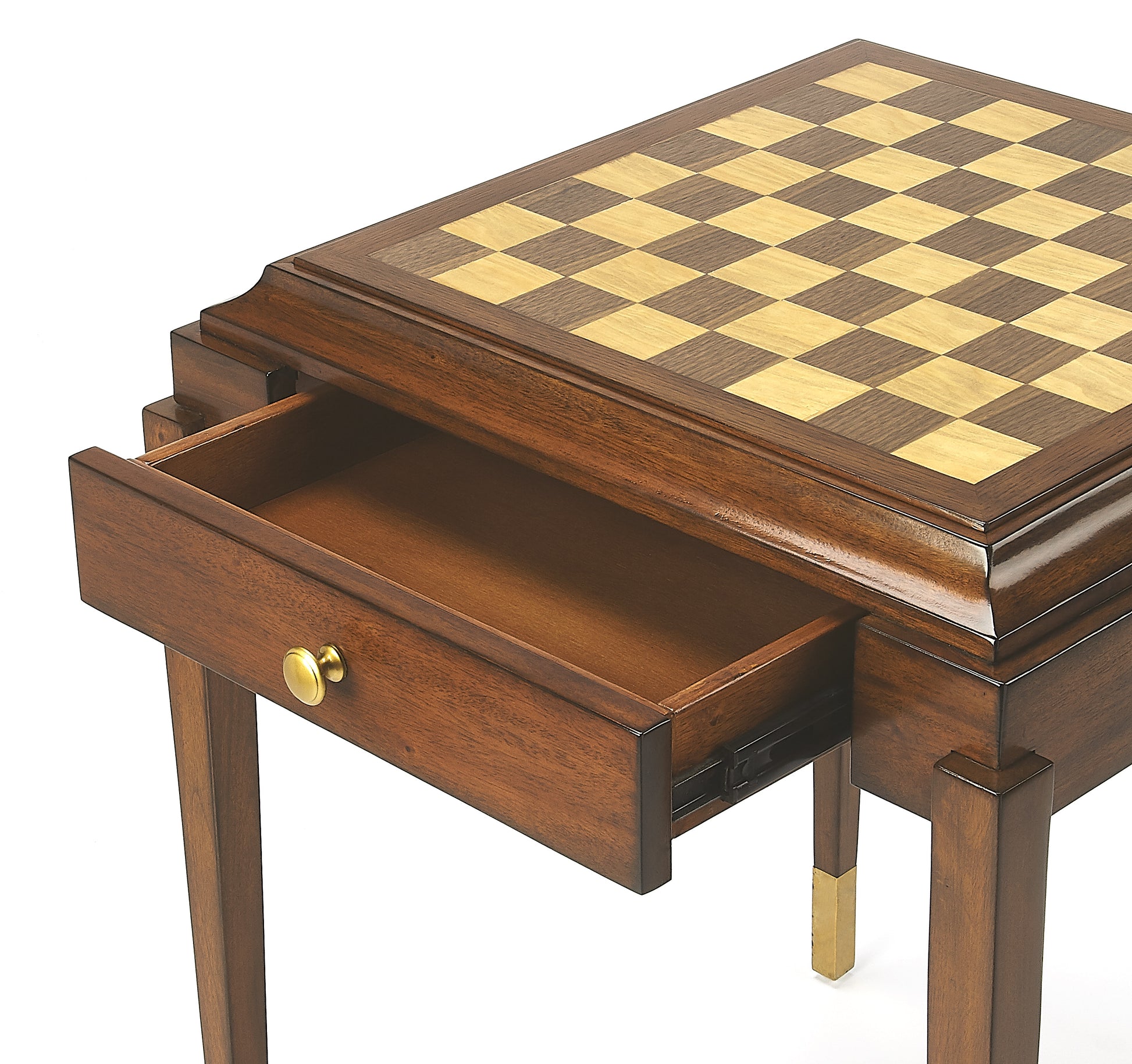 Butler Specialty Company Adrian 22 in. W Square Wood 1 Drawer Mid-Century Modern Game Table, Medium Brown