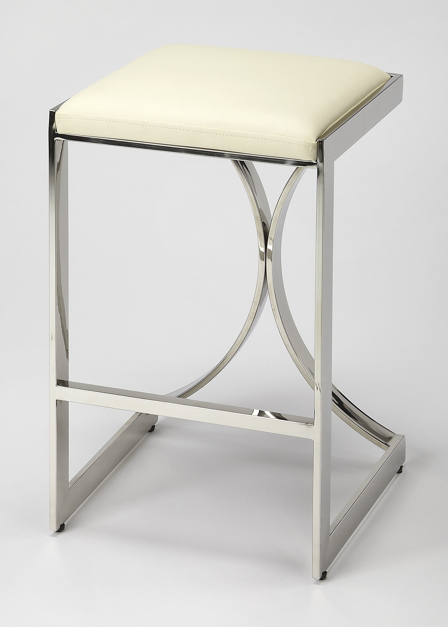 Butler Specialty Company Natalya 24 in. Seat Height Square Upholstered and Metal Backless Counter Stool with Footrest, Silver
