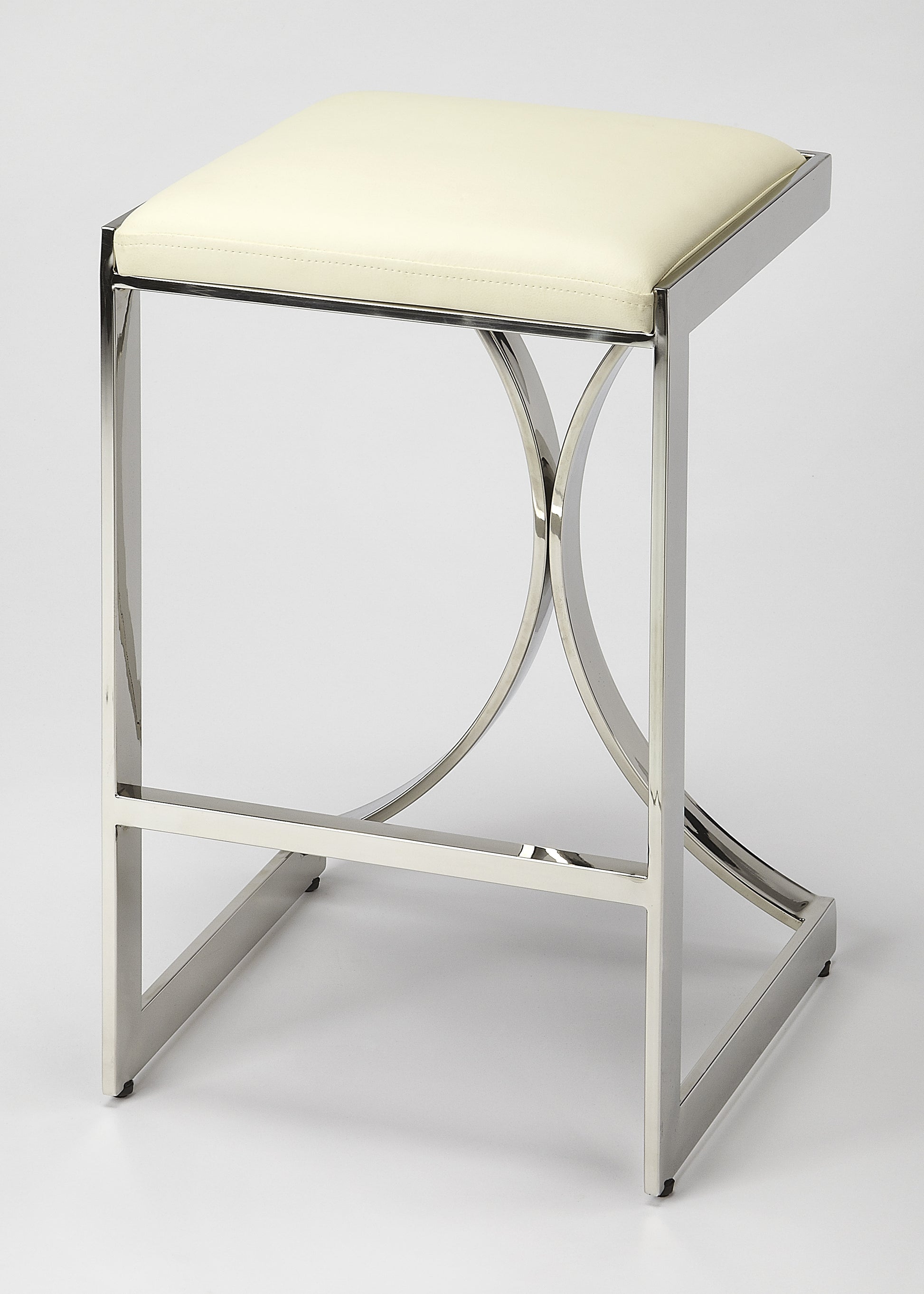 Butler Specialty Company Natalya 24 in. Seat Height Square Upholstered and Metal Backless Counter Stool with Footrest, Silver