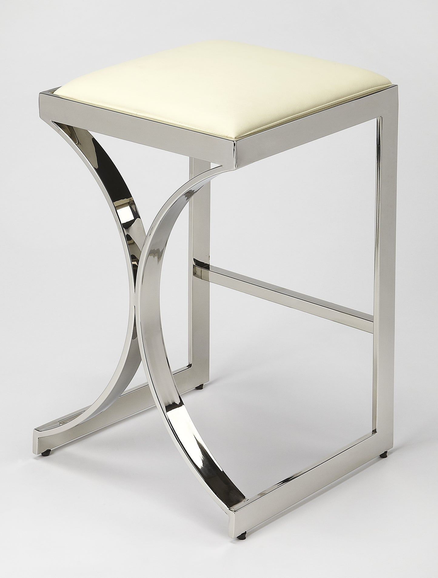 Butler Specialty Company Natalya 24 in. Seat Height Square Upholstered and Metal Backless Counter Stool with Footrest, Silver