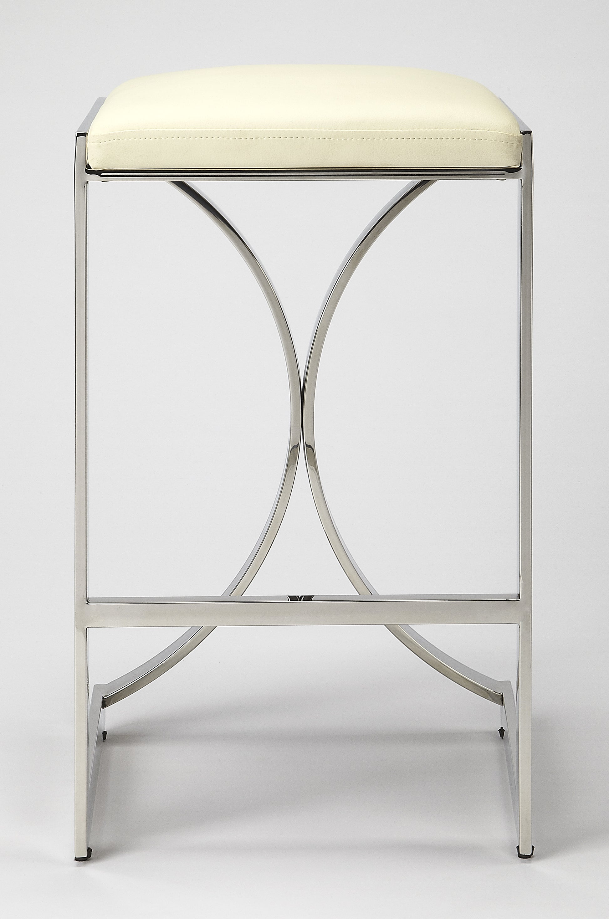 Butler Specialty Company Natalya 24 in. Seat Height Square Upholstered and Metal Backless Counter Stool with Footrest, Silver