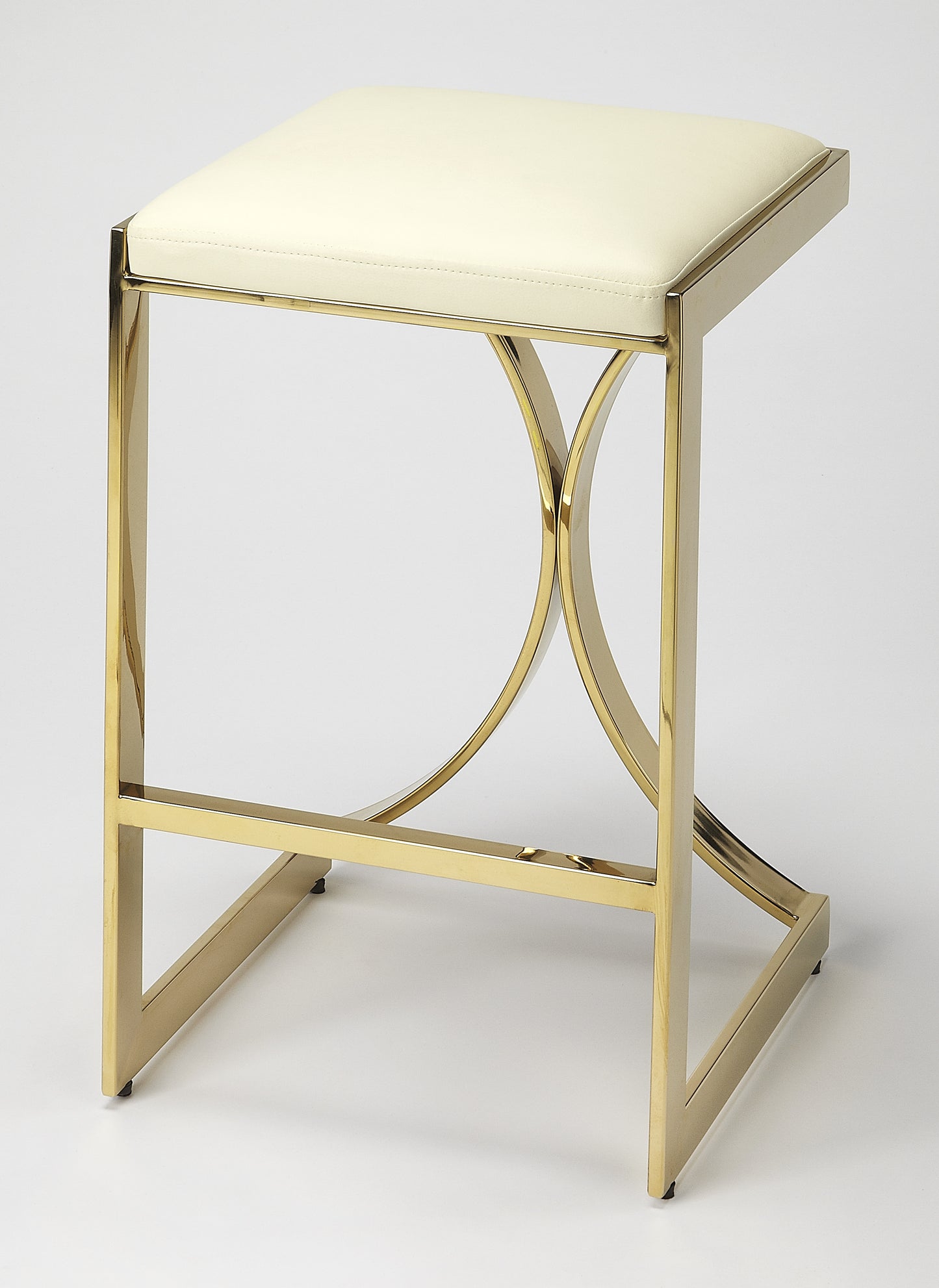 Butler Specialty Company Natalya 24 in. Seat Height Square Upholstered and Metal Backless Counter Stool with Footrest, Gold