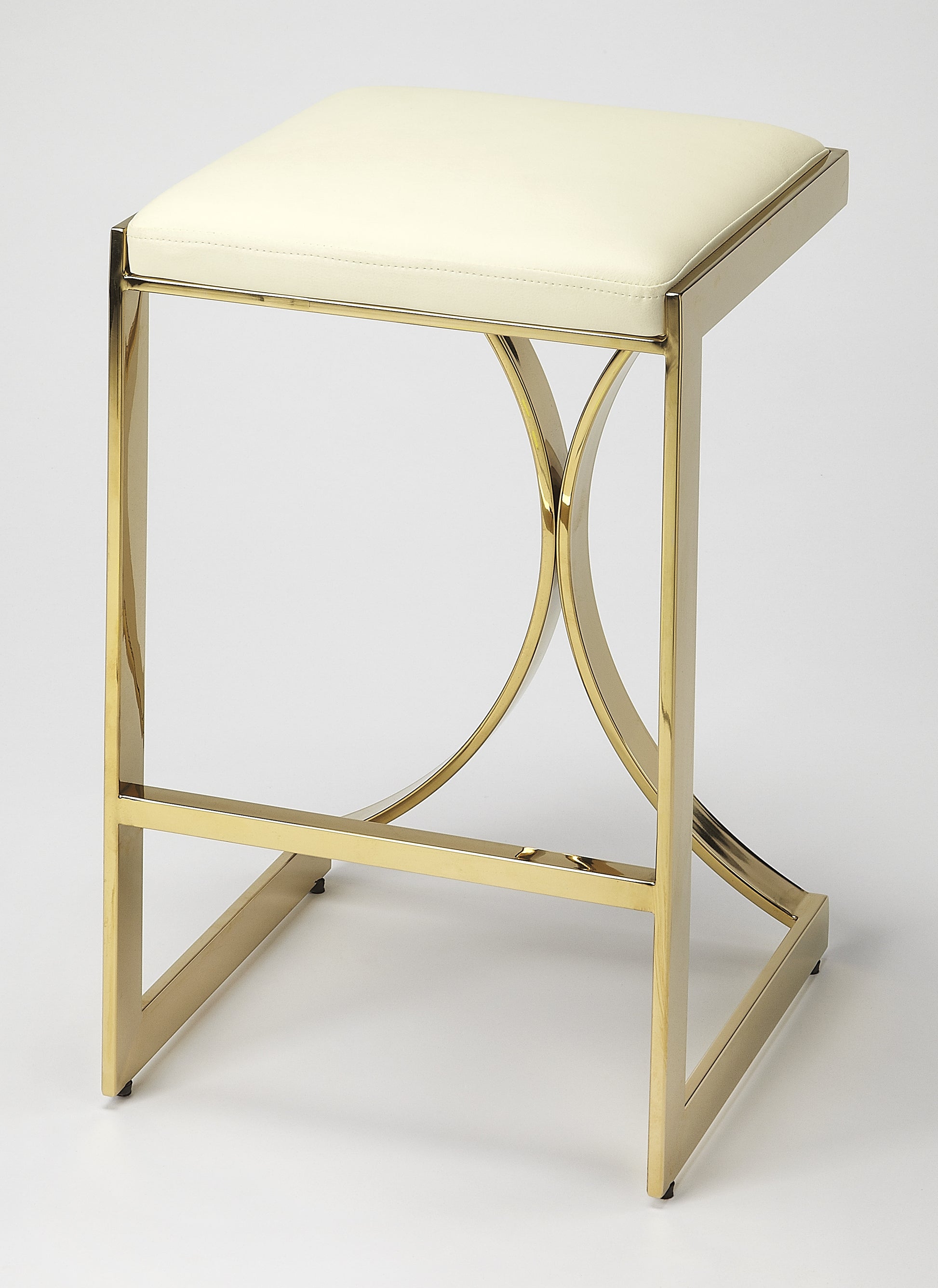 Butler Specialty Company Natalya 24 in. Seat Height Square Upholstered and Metal Backless Counter Stool with Footrest, Gold