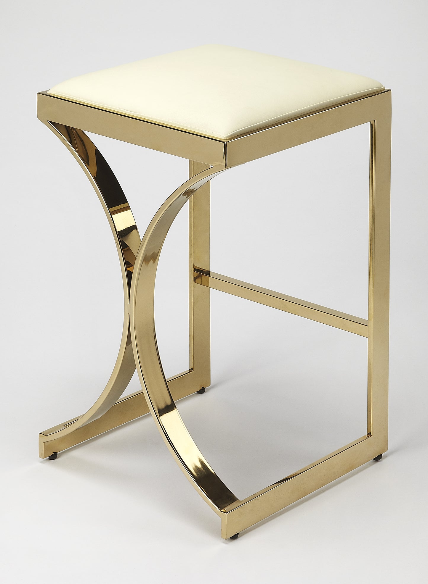 Butler Specialty Company Natalya 24 in. Seat Height Square Upholstered and Metal Backless Counter Stool with Footrest, Gold