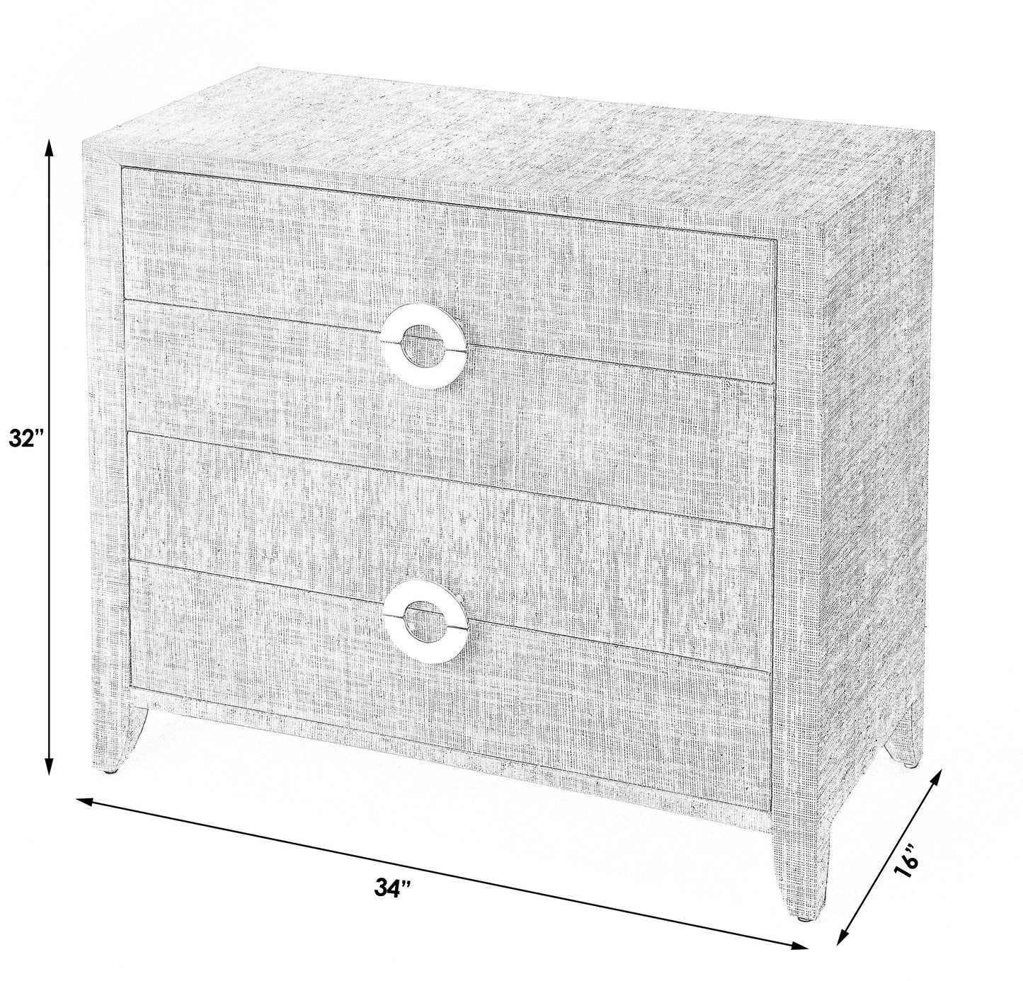 Butler Specialty Company Amelle 34 in. W Rectangular Raffia 4 Drawer Accent Chest, Cream, Yellow