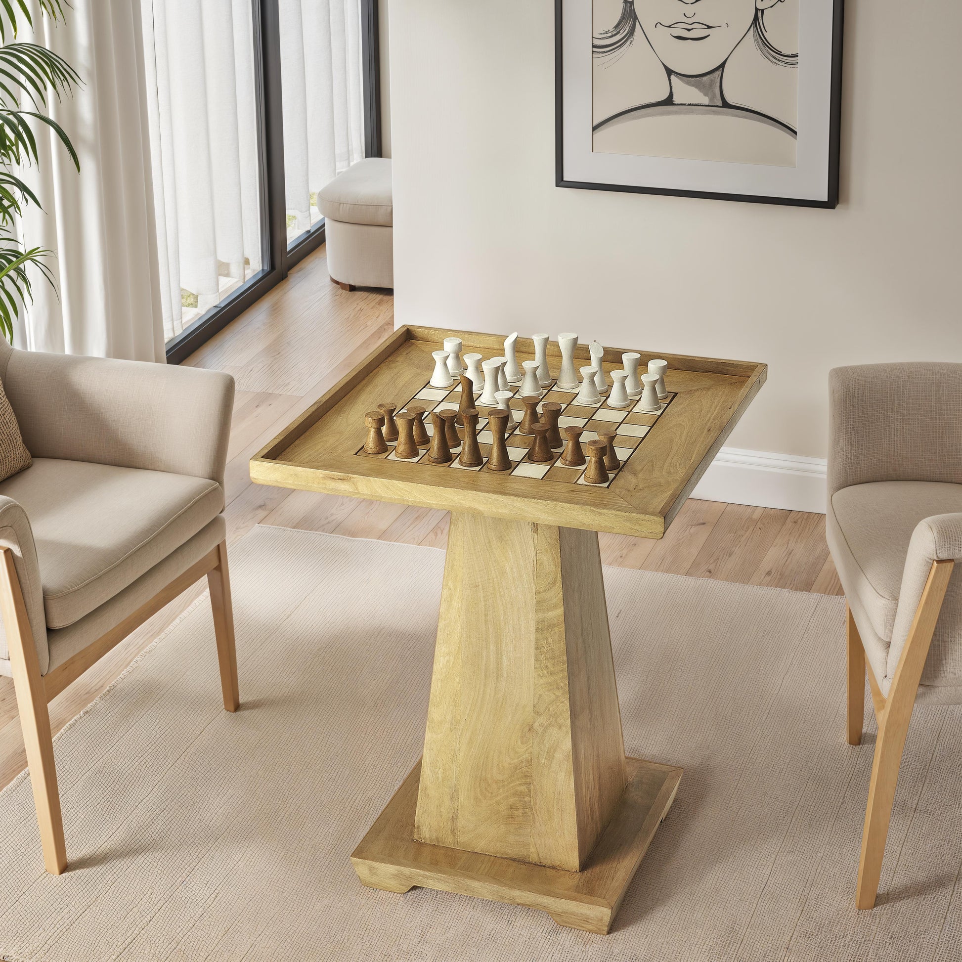 Butler Specialty Company Levon 21.5 in. W Square Wood Pedestal Game Table, Light Brown