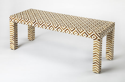 Crispin Wood & Bone Inlay 48"W Bench in Light Brown 4498338