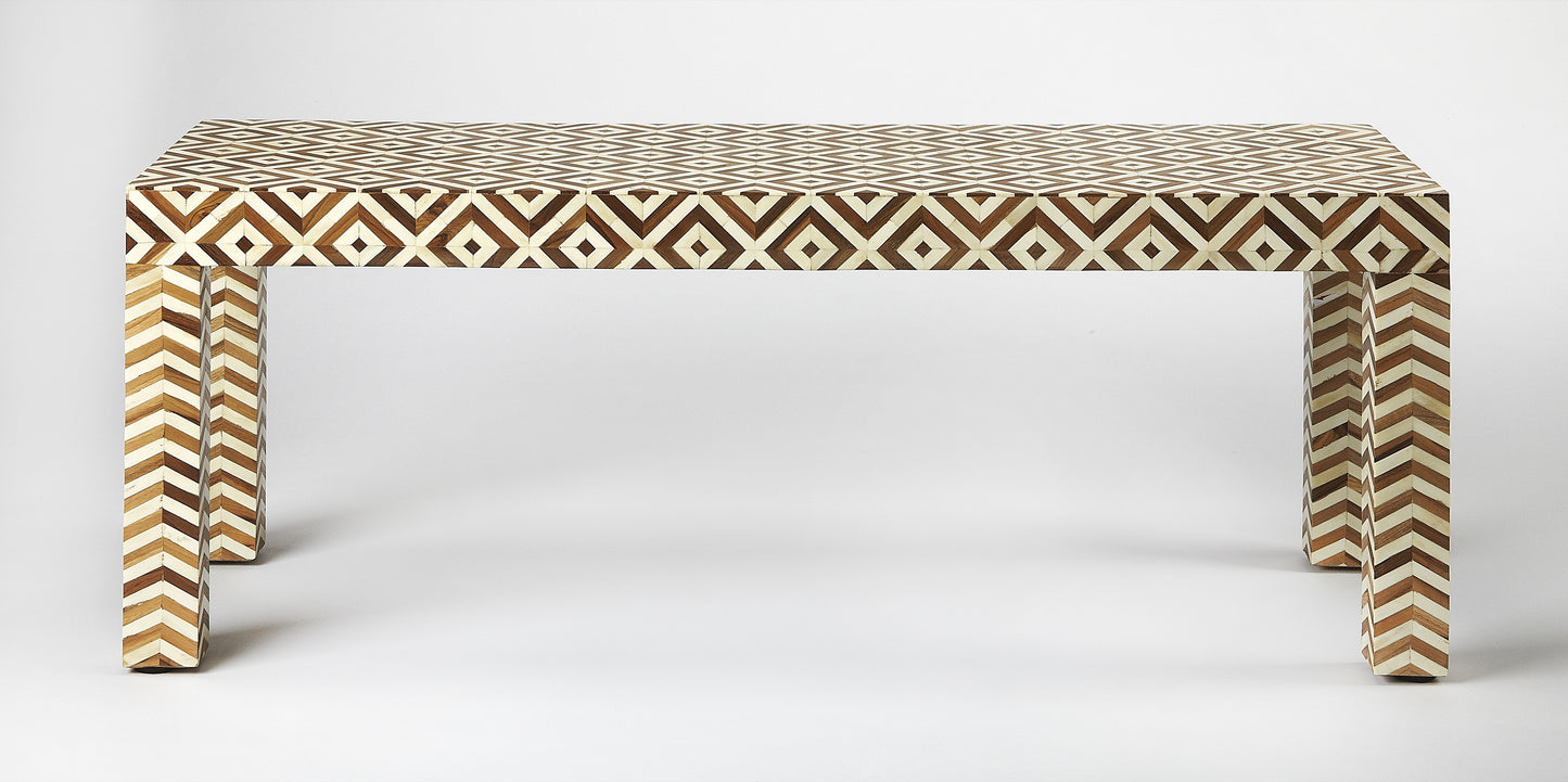 Crispin Wood & Bone Inlay 48"W Bench in Light Brown  4498338