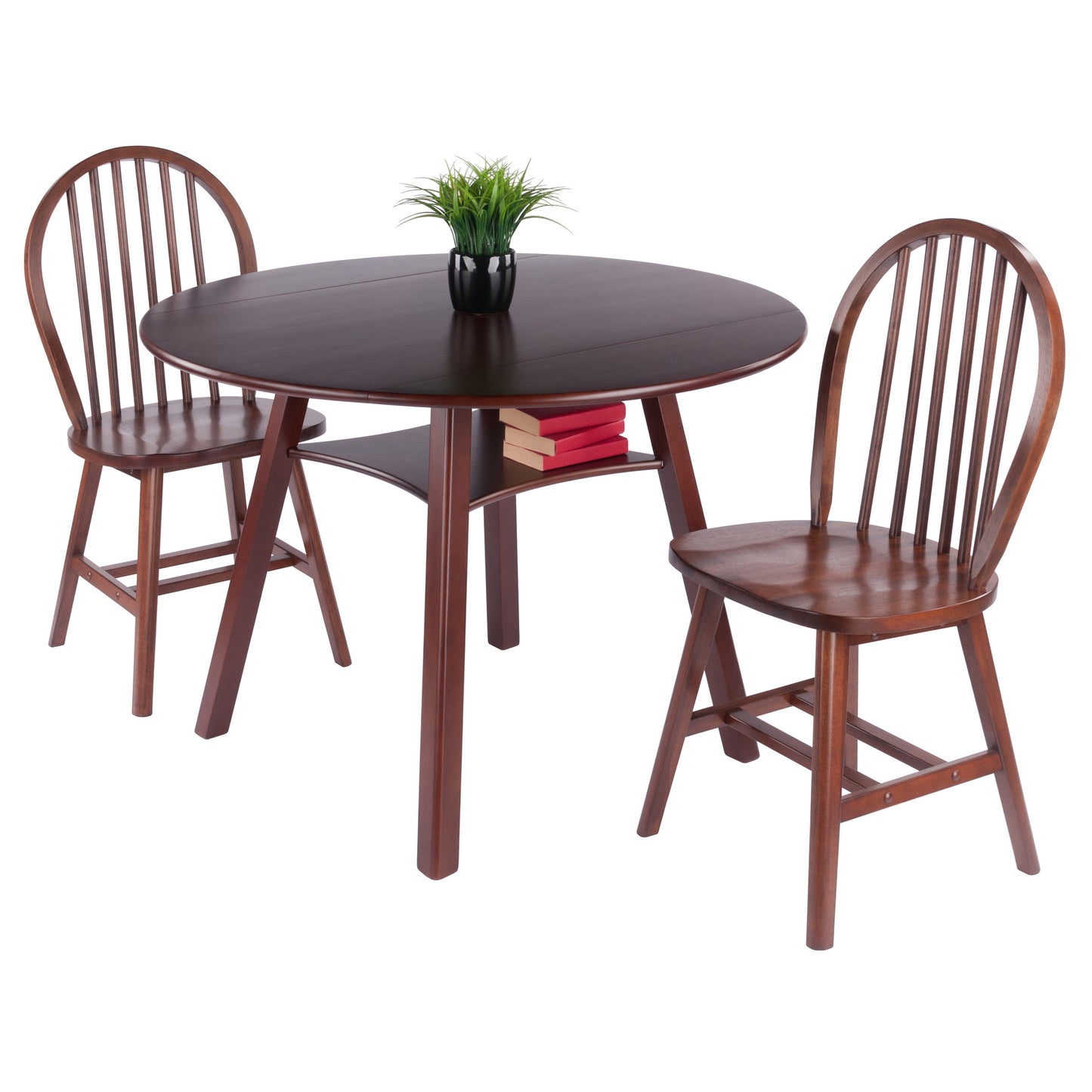 Marbelle 3-Pc Drop Leaf Dining Table with 2 Windsor Chairs, Walnut