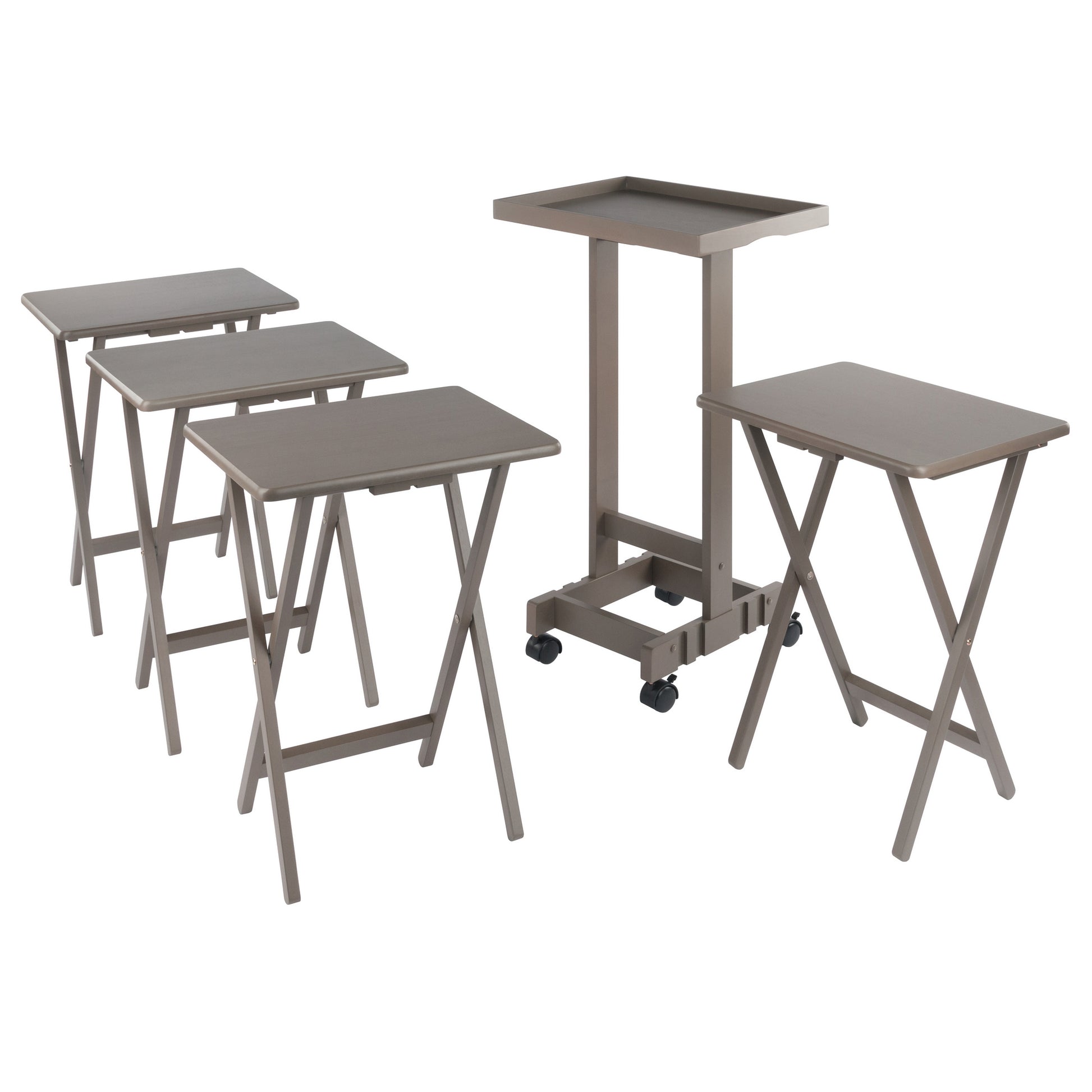 Isabelle 6-Pc Snack Table Set with Removable Serving Tray, Oyster Gray