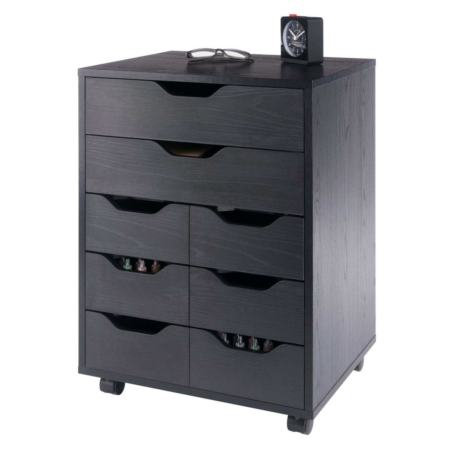 Norfolk 6 Bins, 2 Drawer Mobile Cabinet, Black Finish
