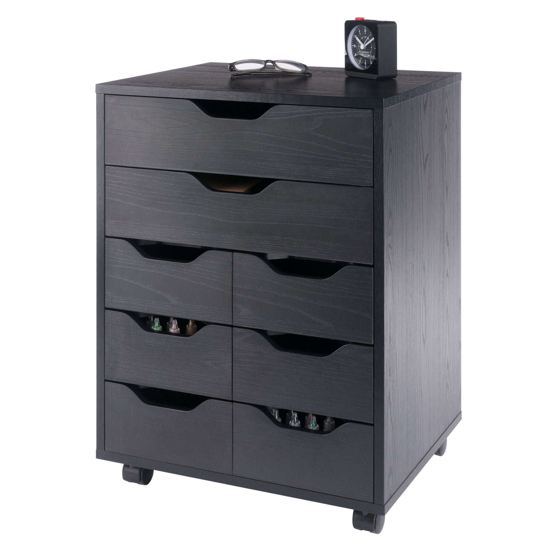 Norfolk 6 Bins, 2 Drawer Mobile Cabinet, Black Finish