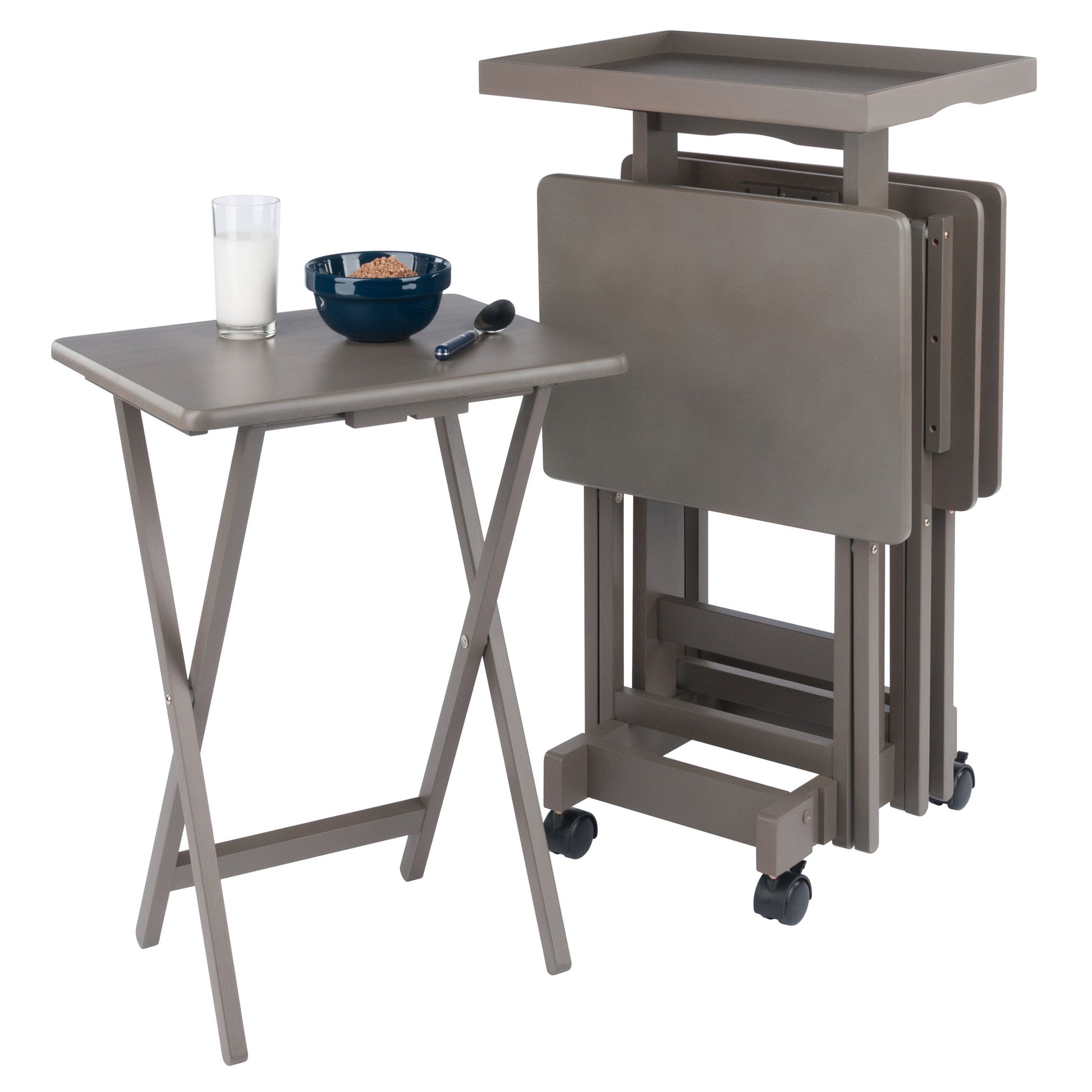 Isabelle 6-Pc Snack Table Set with Removable Serving Tray, Oyster Gray