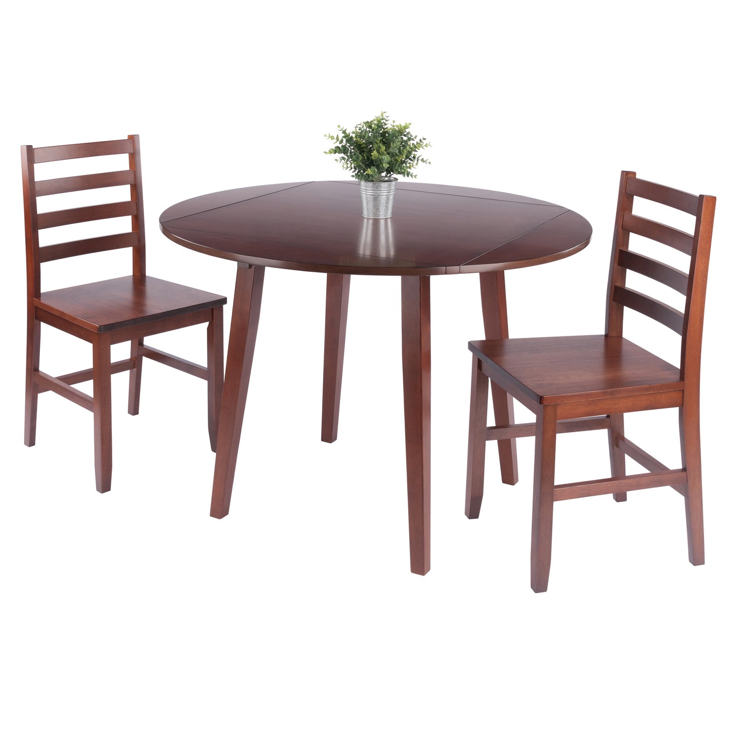 Dawson Extendable Round Dining Table with 2 Ladder-Back Chairs, 43" Wide, Walnut