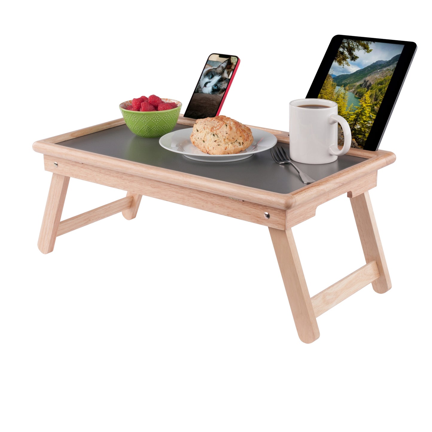 Arlo Breakfast Tray with Flip Top, Gray and Natural