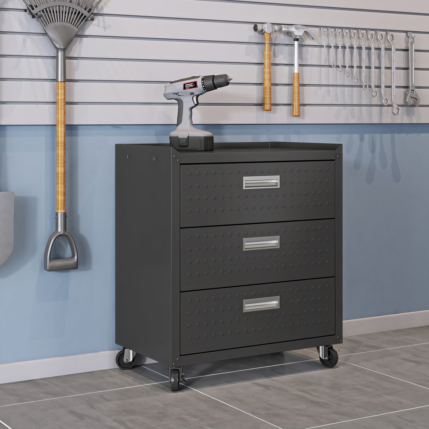 Fortress Modern 30" Rolling Garage Cabinet in Charcoal Gray (3-Drawer) 4GMCC-CH