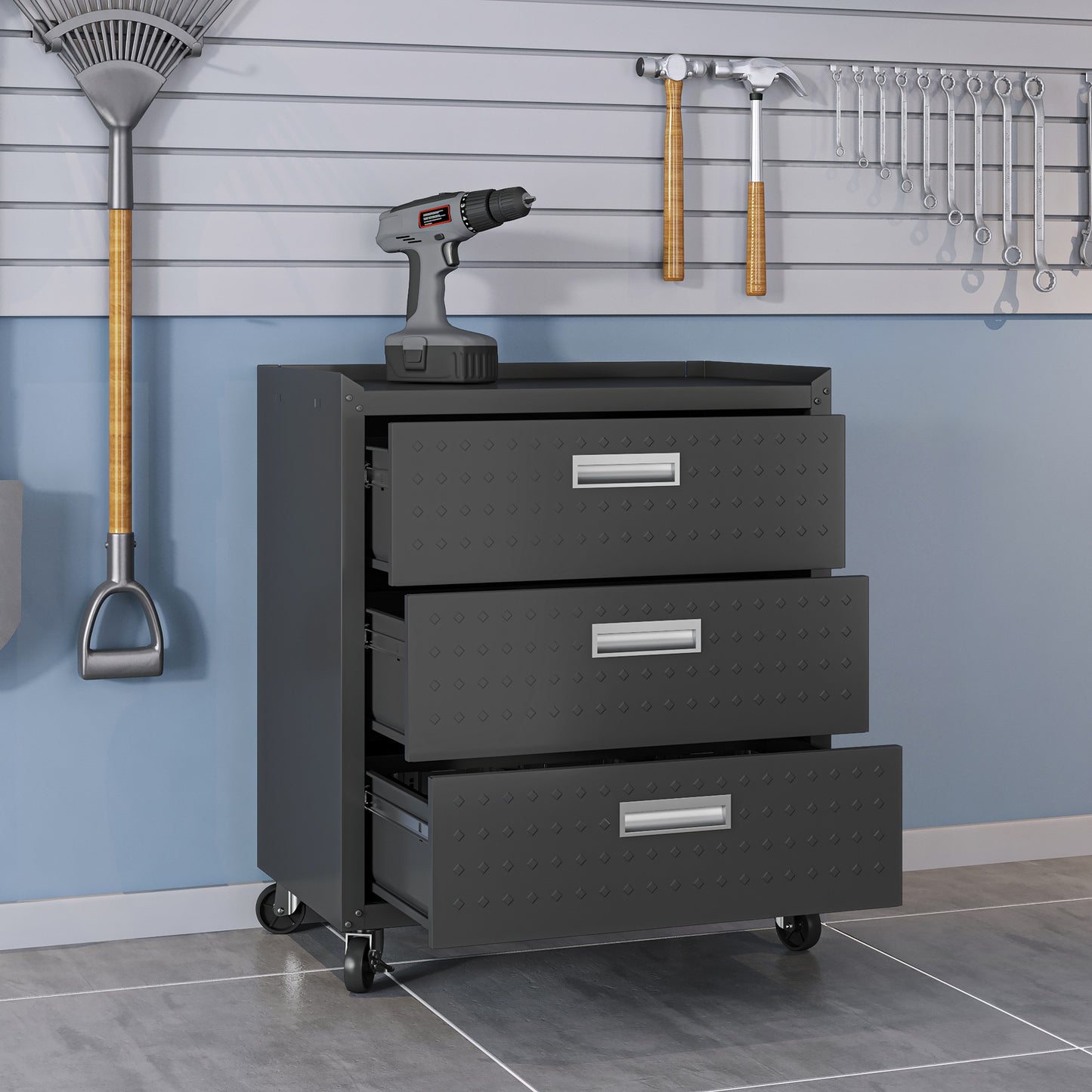 Fortress Modern 30" Rolling Garage Cabinet in Charcoal Gray (3-Drawer) 4GMCC-CH