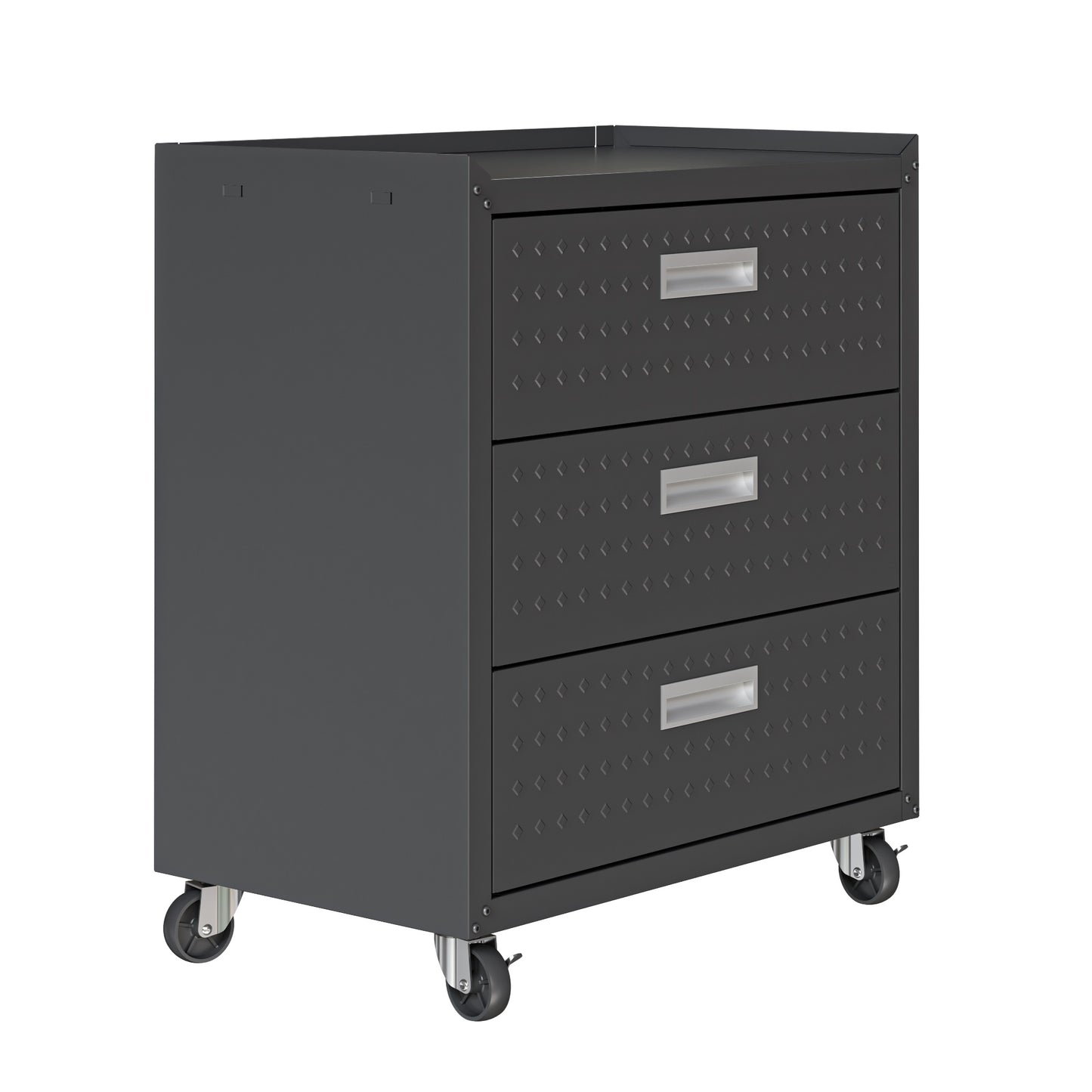 Manhattan Comfort Fortress Textured Metal 31.5" Garage Mobile Chest with 3 Full Extension Drawers in Charcoal Grey 4GMCC-CH