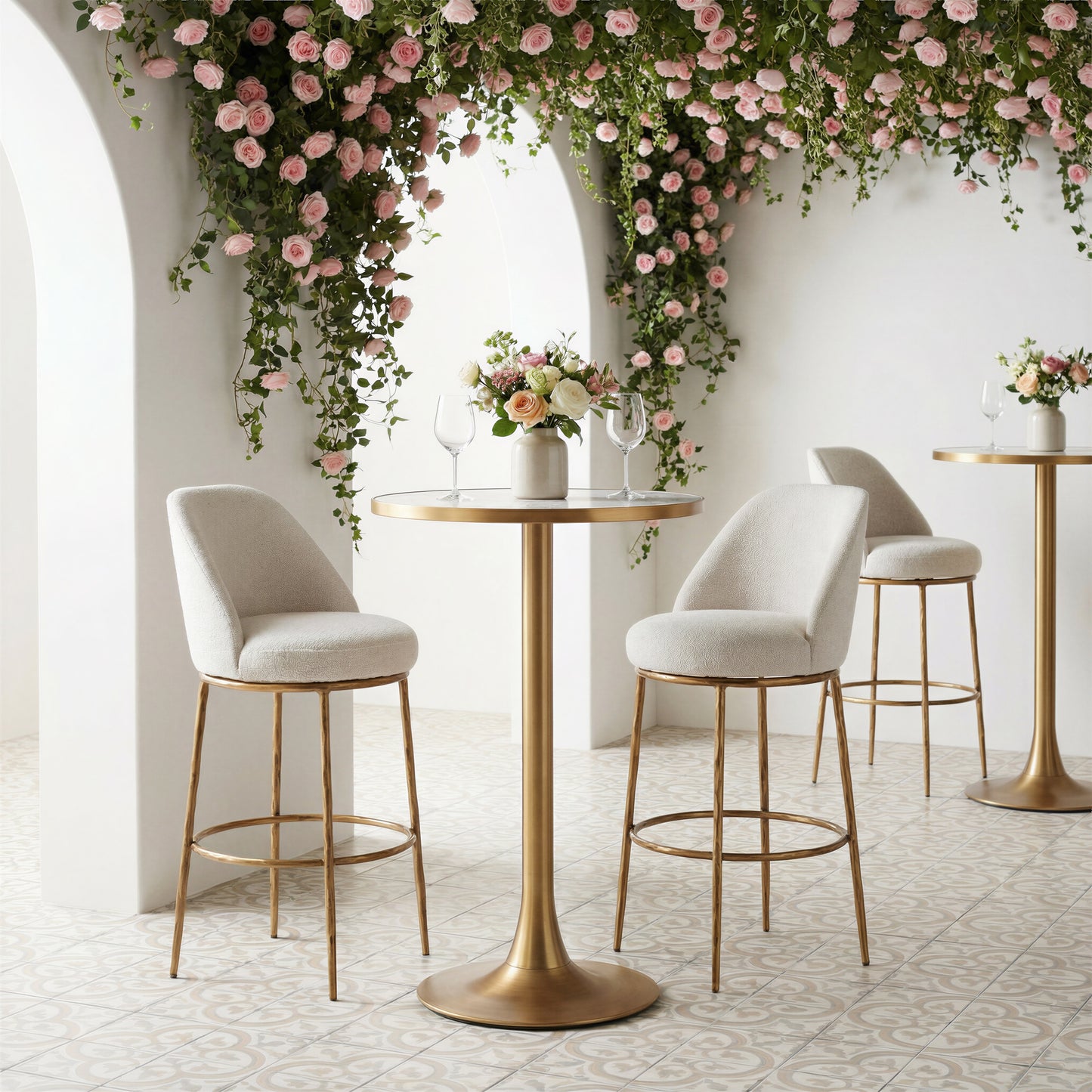 Nordhavn Swivel Barstool Beige & Gold - 9
