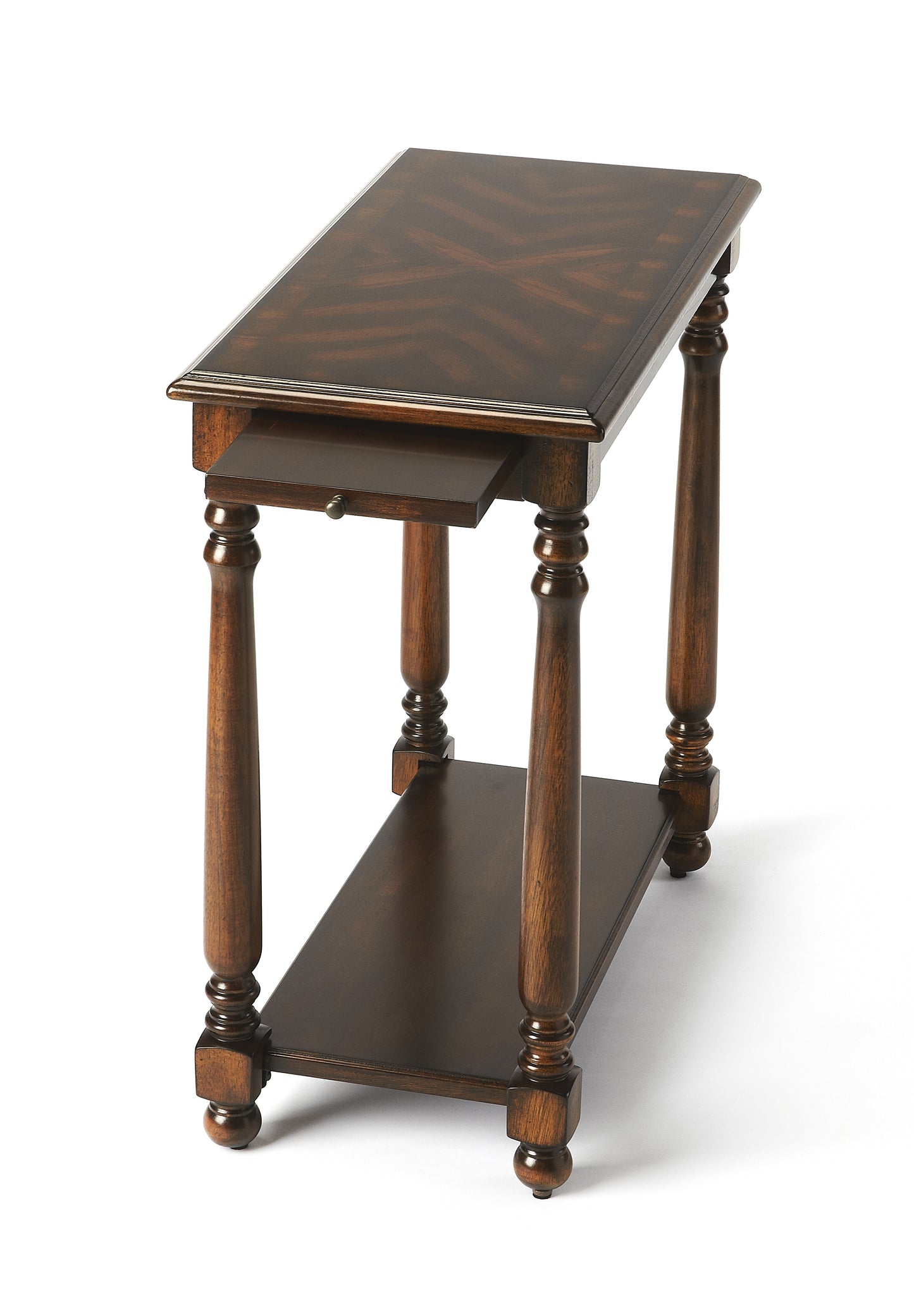 Butler Specialty Company Devane 12 in. W Rectangular Wood Side Table with Pull-Out Tray and Lower Open Shelf, Dark Brown