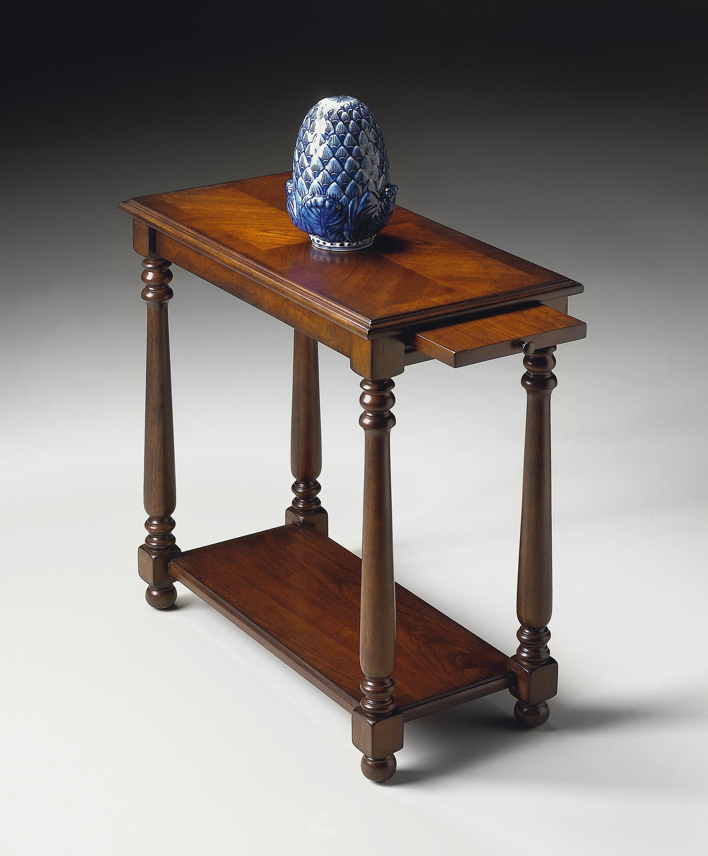 Butler Specialty Company Devane 12 in. W Rectangular Wood Side Table with Pull-Out Tray and Lower Open Shelf, Dark Brown