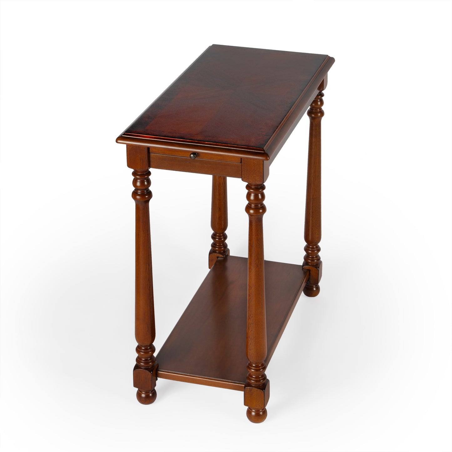 Butler Specialty Company Devane 12 in. W Rectangular Wood Side Table with Pull-Out Tray and Lower Open Shelf, Medium Brown