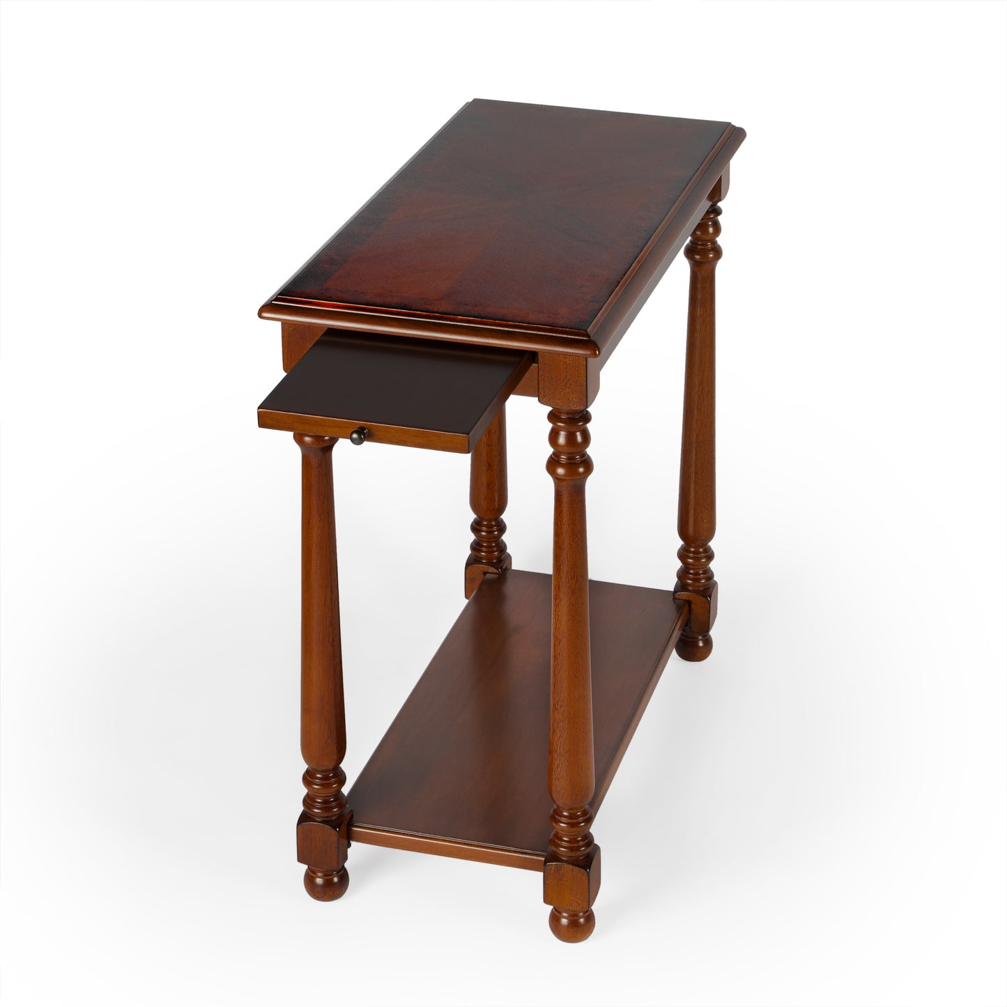 Butler Specialty Company Devane 12 in. W Rectangular Wood Side Table with Pull-Out Tray and Lower Open Shelf, Medium Brown