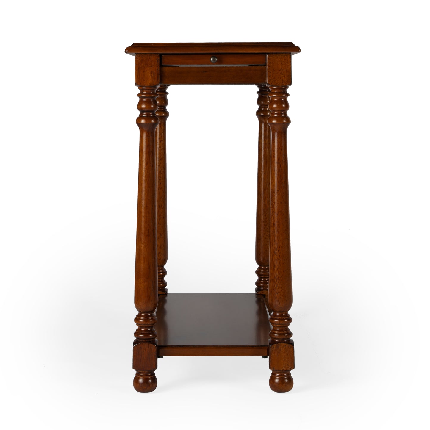Butler Specialty Company Devane 12 in. W Rectangular Wood Side Table with Pull-Out Tray and Lower Open Shelf, Medium Brown