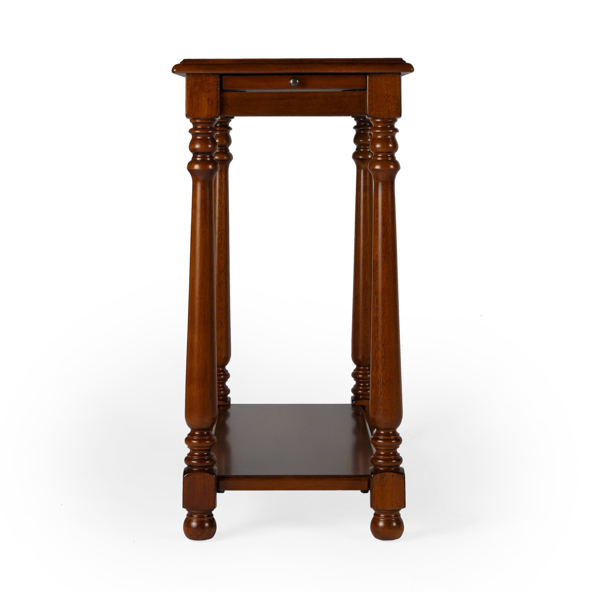 Butler Specialty Company Devane 12 in. W Rectangular Wood Side Table with Pull-Out Tray and Lower Open Shelf, Medium Brown