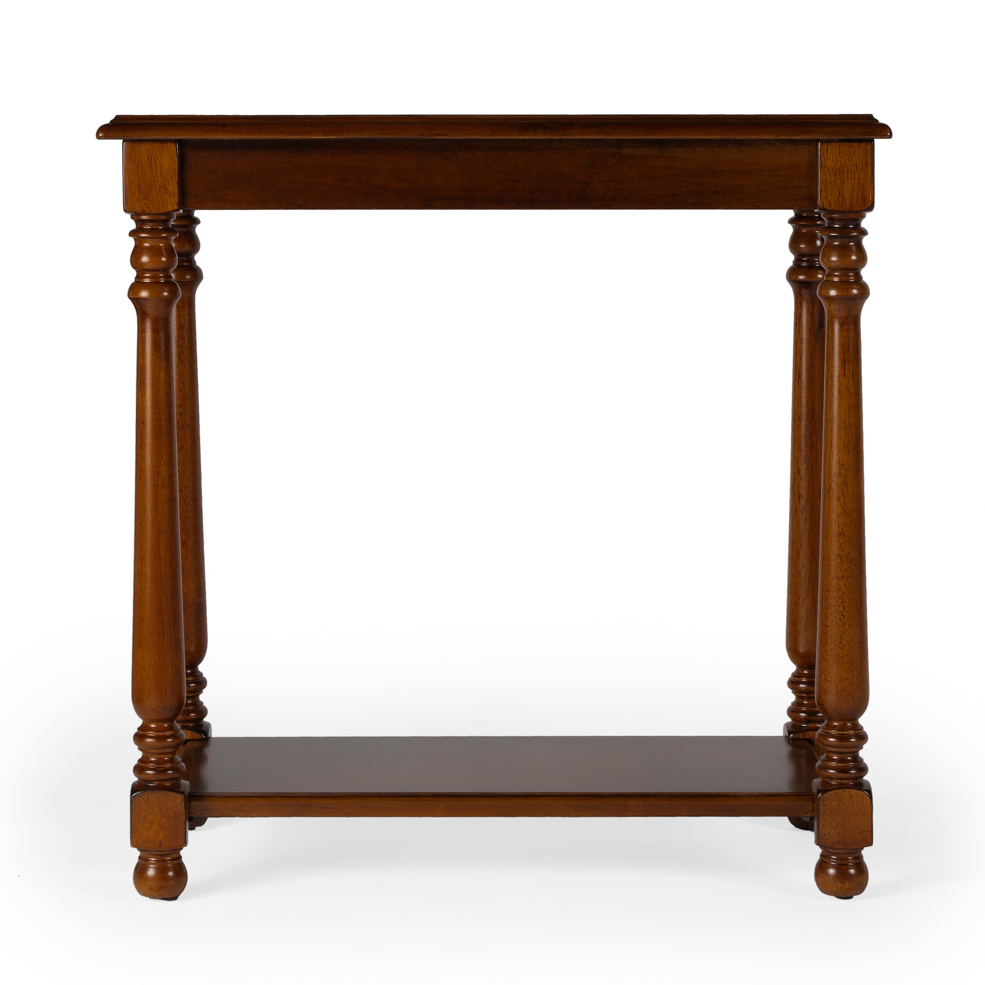 Butler Specialty Company Devane 12 in. W Rectangular Wood Side Table with Pull-Out Tray and Lower Open Shelf, Medium Brown