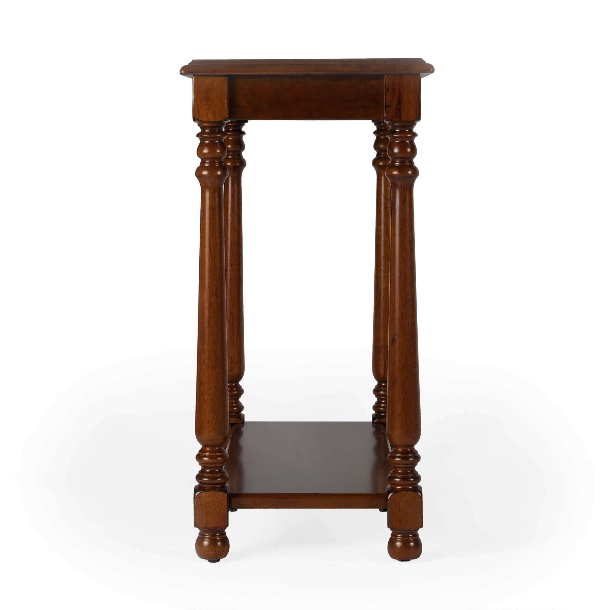 Butler Specialty Company Devane 12 in. W Rectangular Wood Side Table with Pull-Out Tray and Lower Open Shelf, Medium Brown