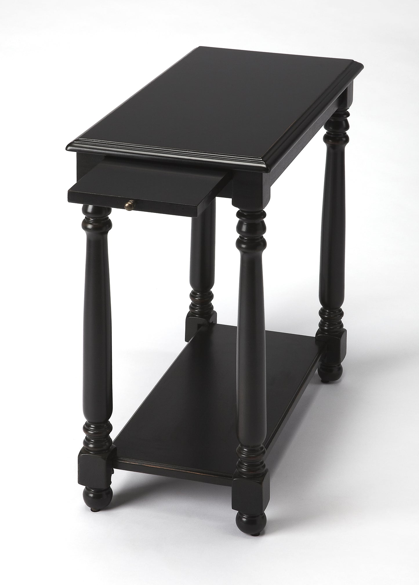 Butler Specialty Company Devane 12 in. W Rectangular Wood Side Table with Pull-Out Tray and Lower Open Shelf, Black