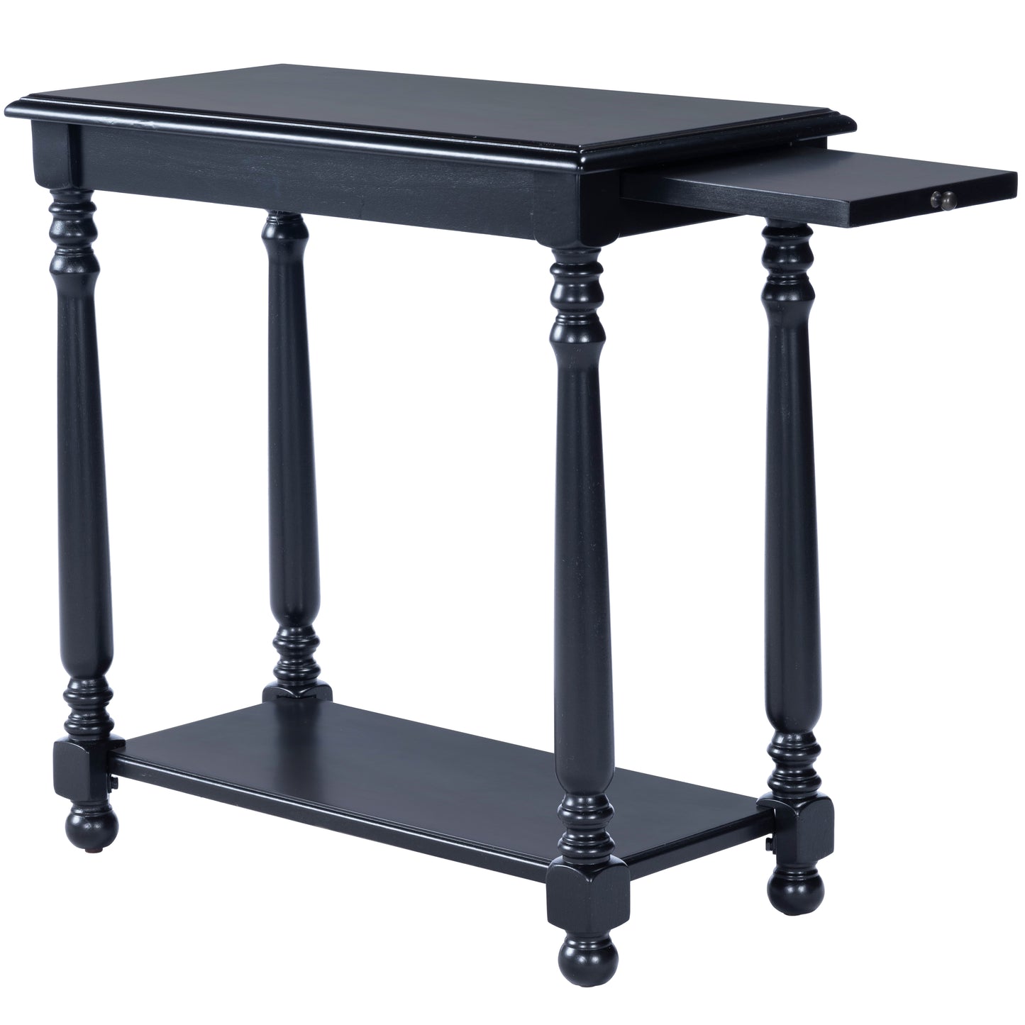 Butler Specialty Company Devane 12 in. W Rectangular Wood Side Table with Pull-Out Tray and Lower Open Shelf, Black
