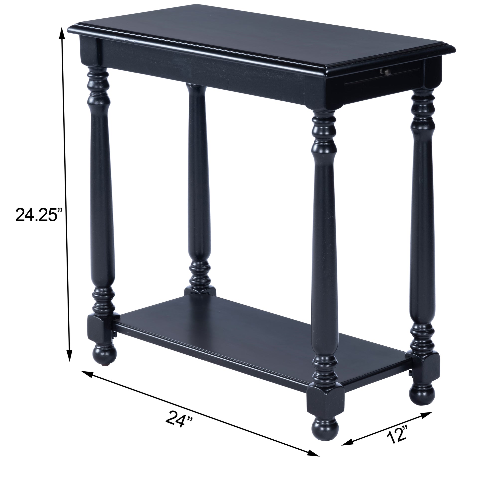Butler Specialty Company Devane 12 in. W Rectangular Wood Side Table with Pull-Out Tray and Lower Open Shelf, Black