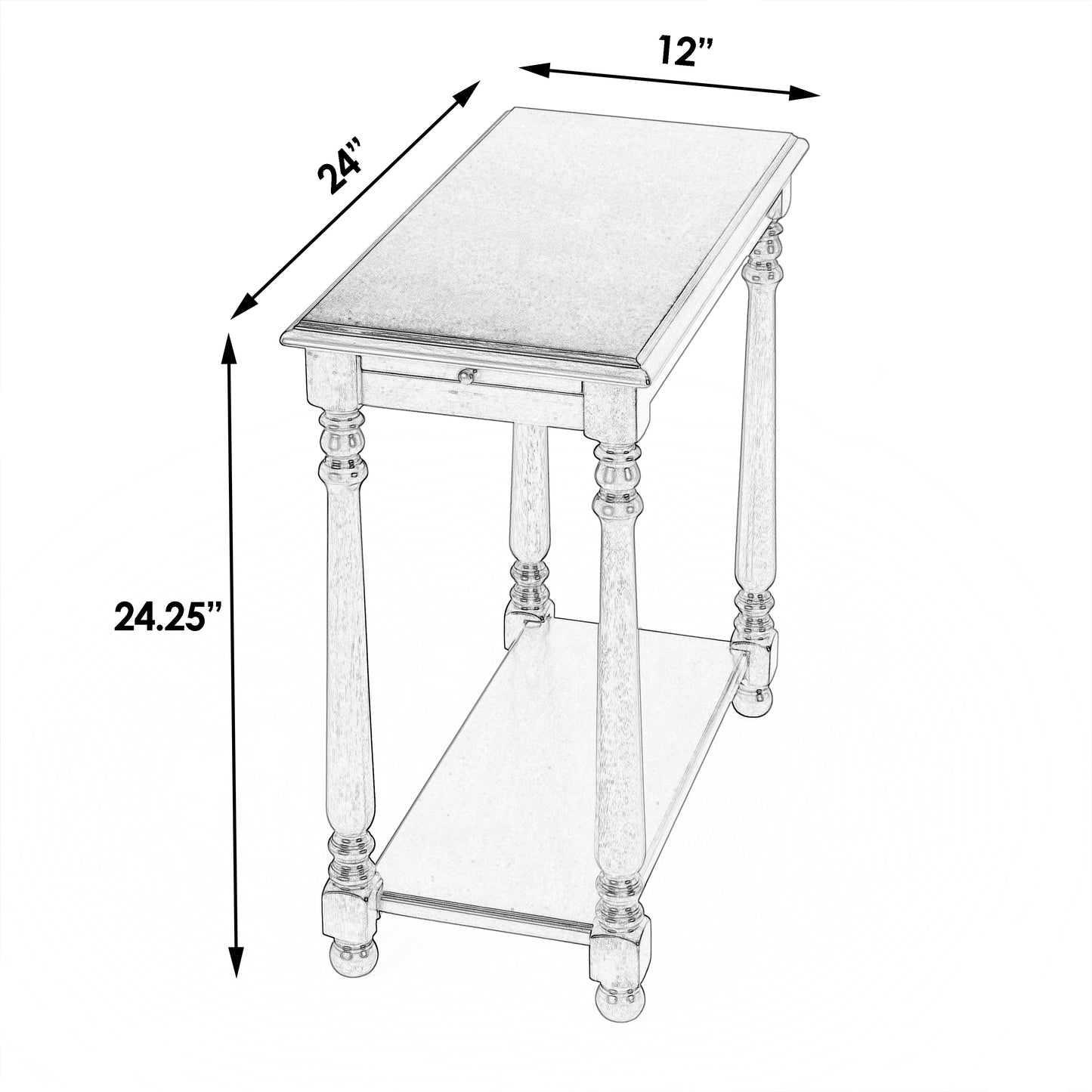 Butler Specialty Company Devane 12 in. W Rectangular Wood Side Table with Pull-Out Tray and Lower Open Shelf, Black