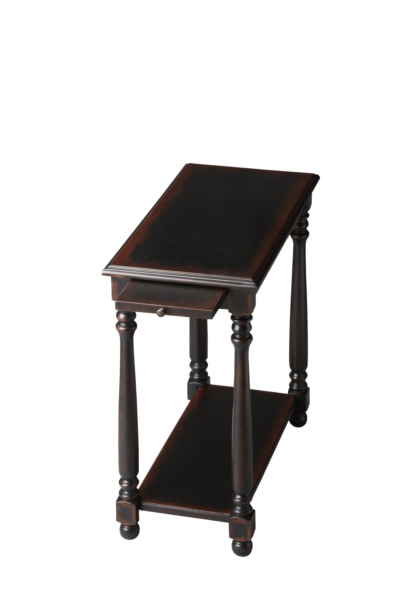 Butler Specialty Company Devane 12 in. W Rectangular Wood Side Table with Pull-Out Tray and Lower Open Shelf, Black