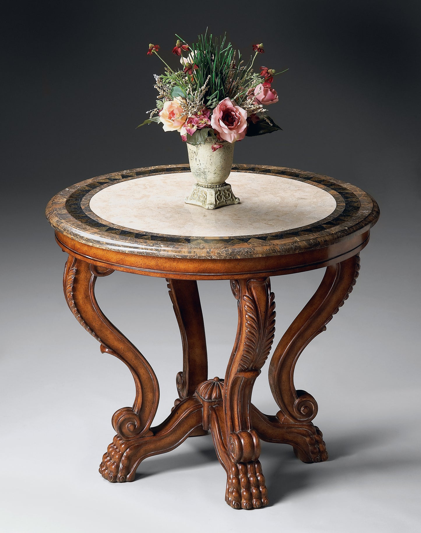 Butler Specialty Company Mable 36 in. W Round Fossil Stone and Wood Foyer Table, Multi-Color