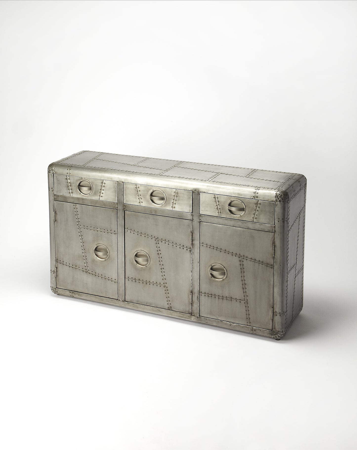 Butler Specialty Company Midway Aviator Themed Metal Console Cabinet, Silver