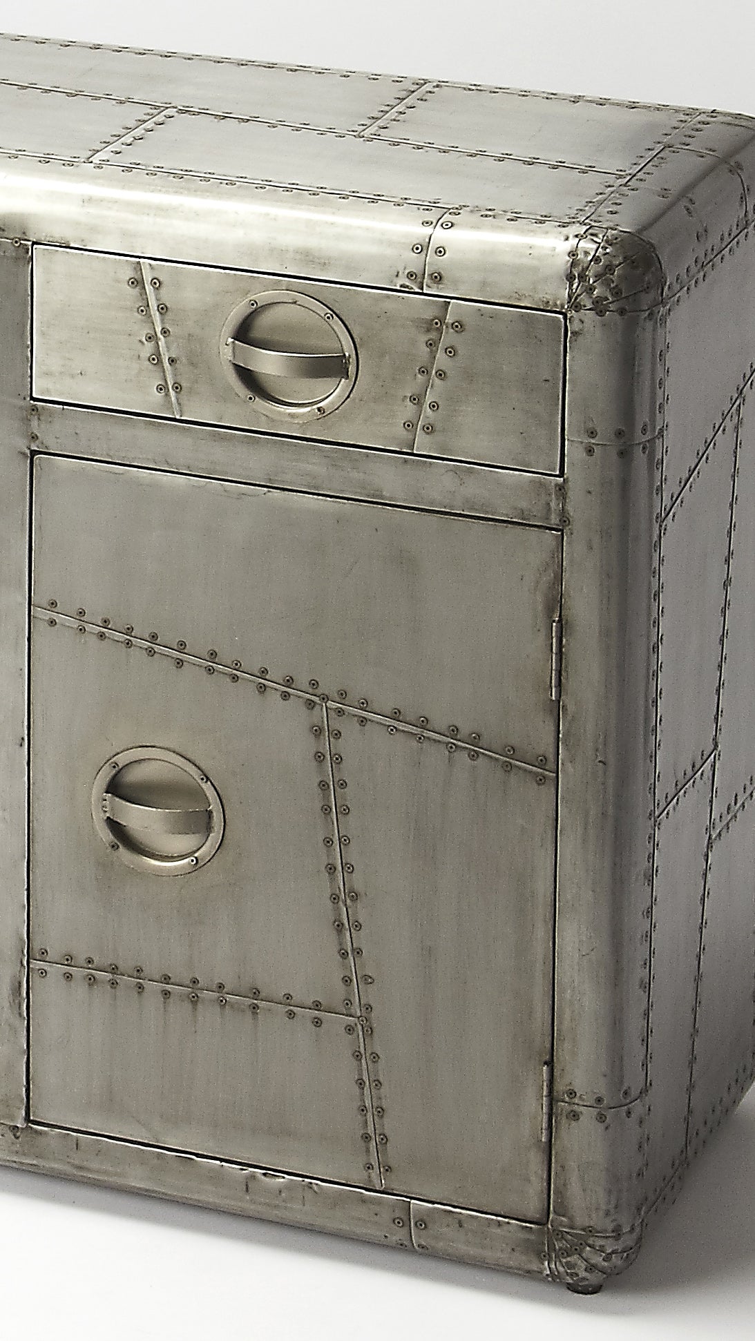 Butler Specialty Company Midway Aviator Themed Metal Console Cabinet, Silver