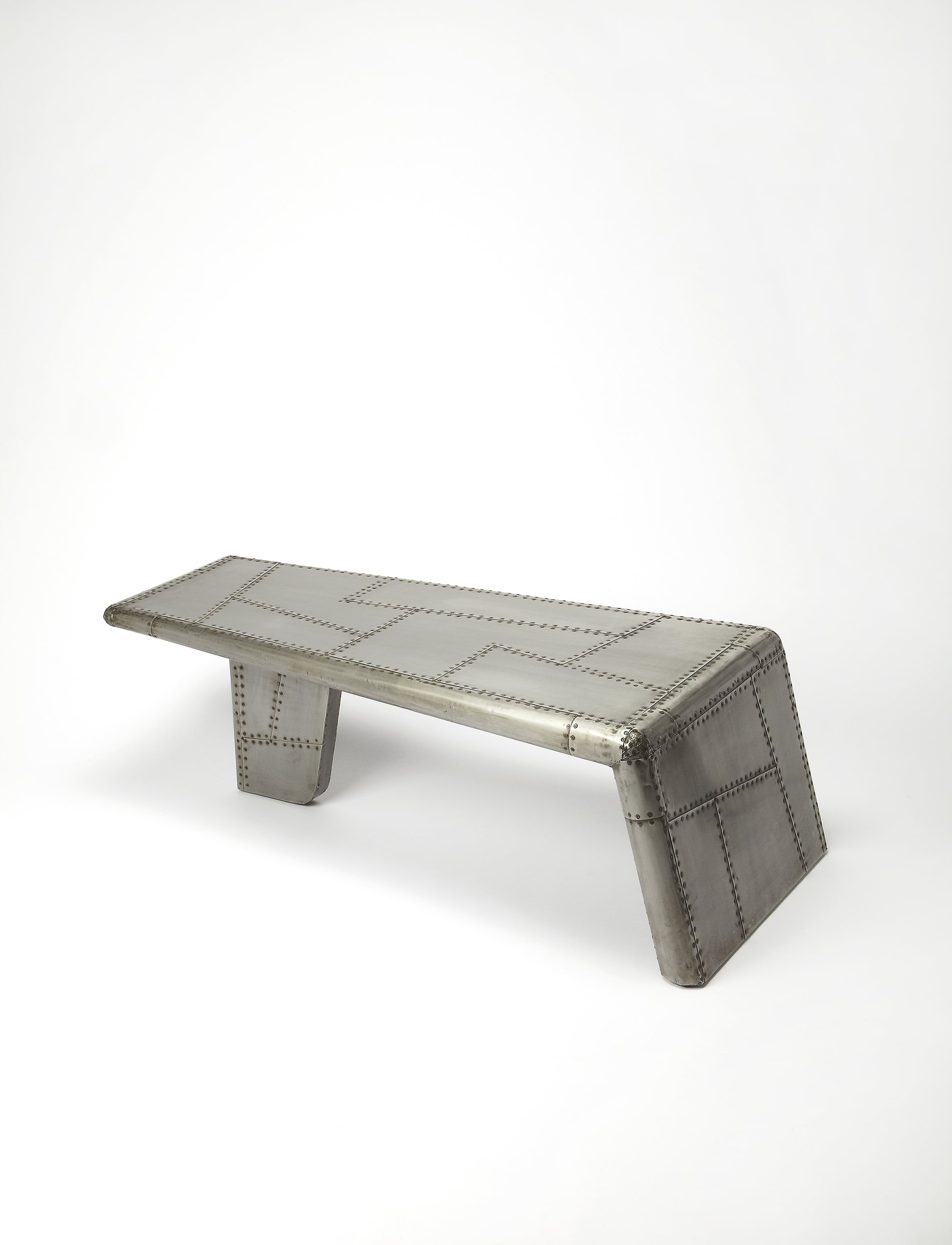 Butler Specialty Company Midway 52 in. W Triangular Metal and Wood Aviator Themed Coffee Table, Silver