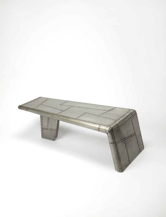 Butler Specialty Company Midway 52 in. W Triangular Metal and Wood Aviator Themed Coffee Table, Silver